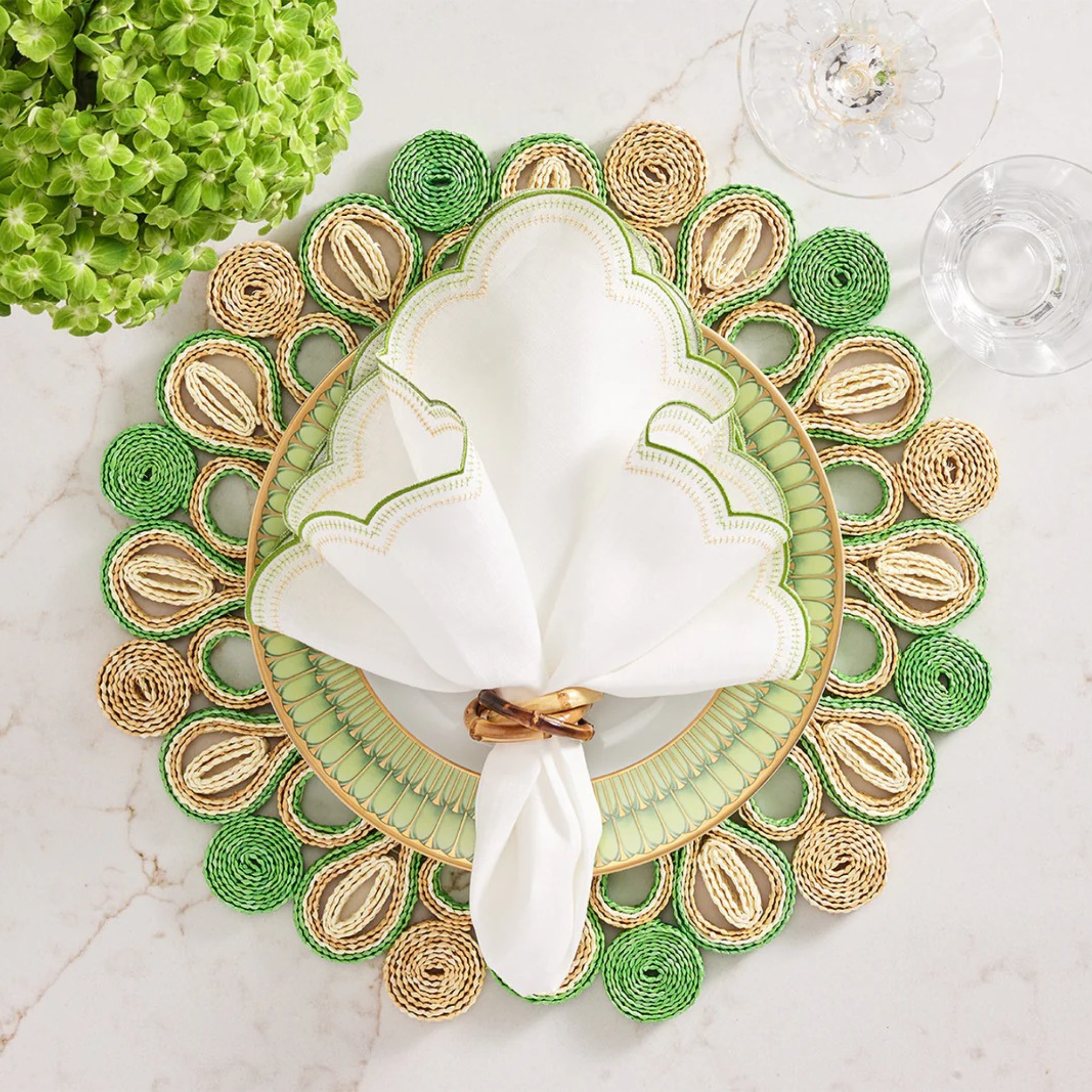 Marisol Placemat in Natural & Green - Set of 4