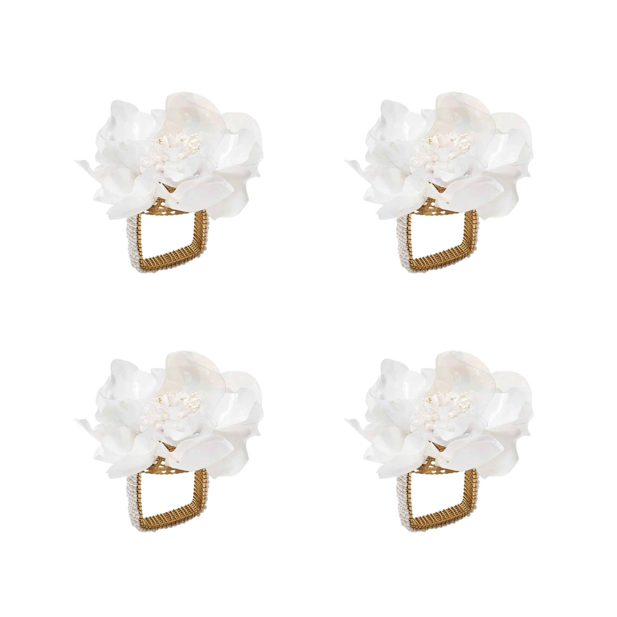 Gardenia Napkin Ring In White - Set of 4