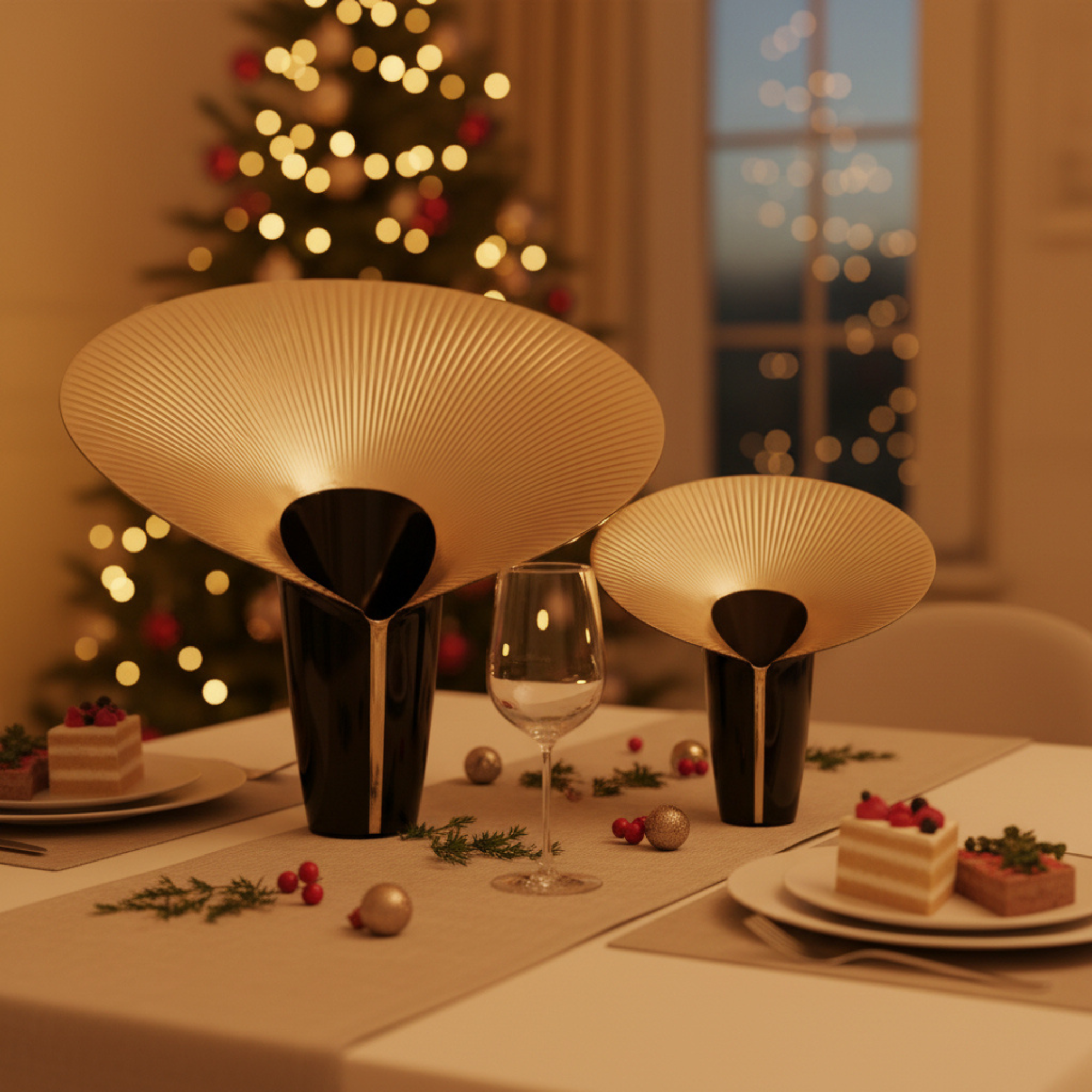 Fusca 18" Vase in Matte Black and Gold