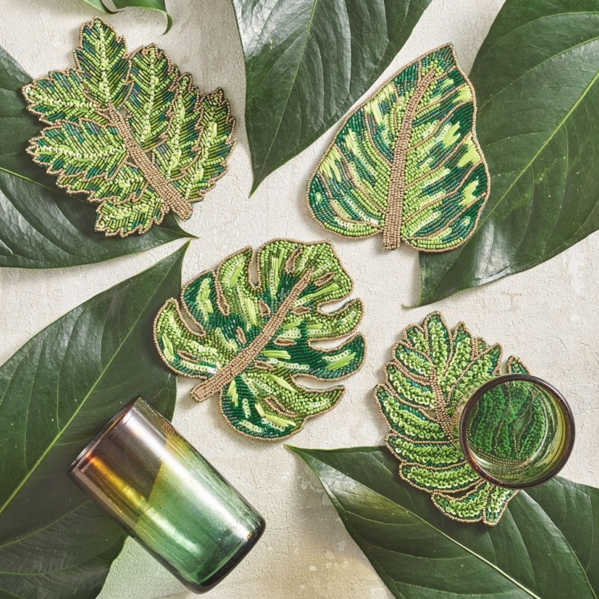 Laurel Drink Coasters in Green - Set of 4