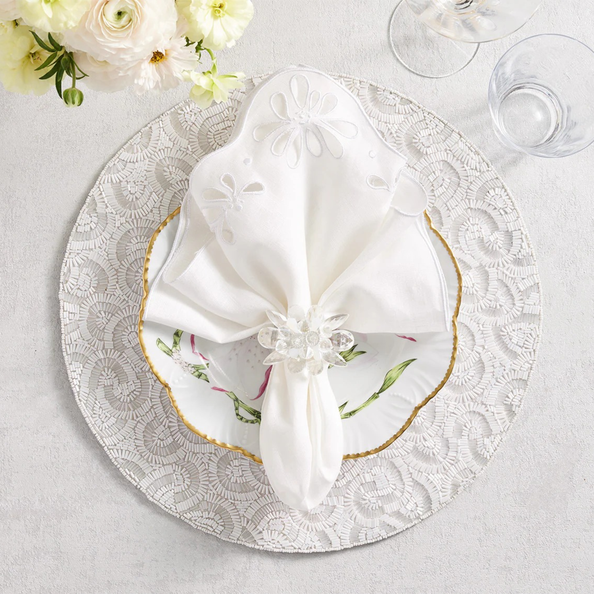 Spectra Napkin Ring in Clear & White - Set of 4