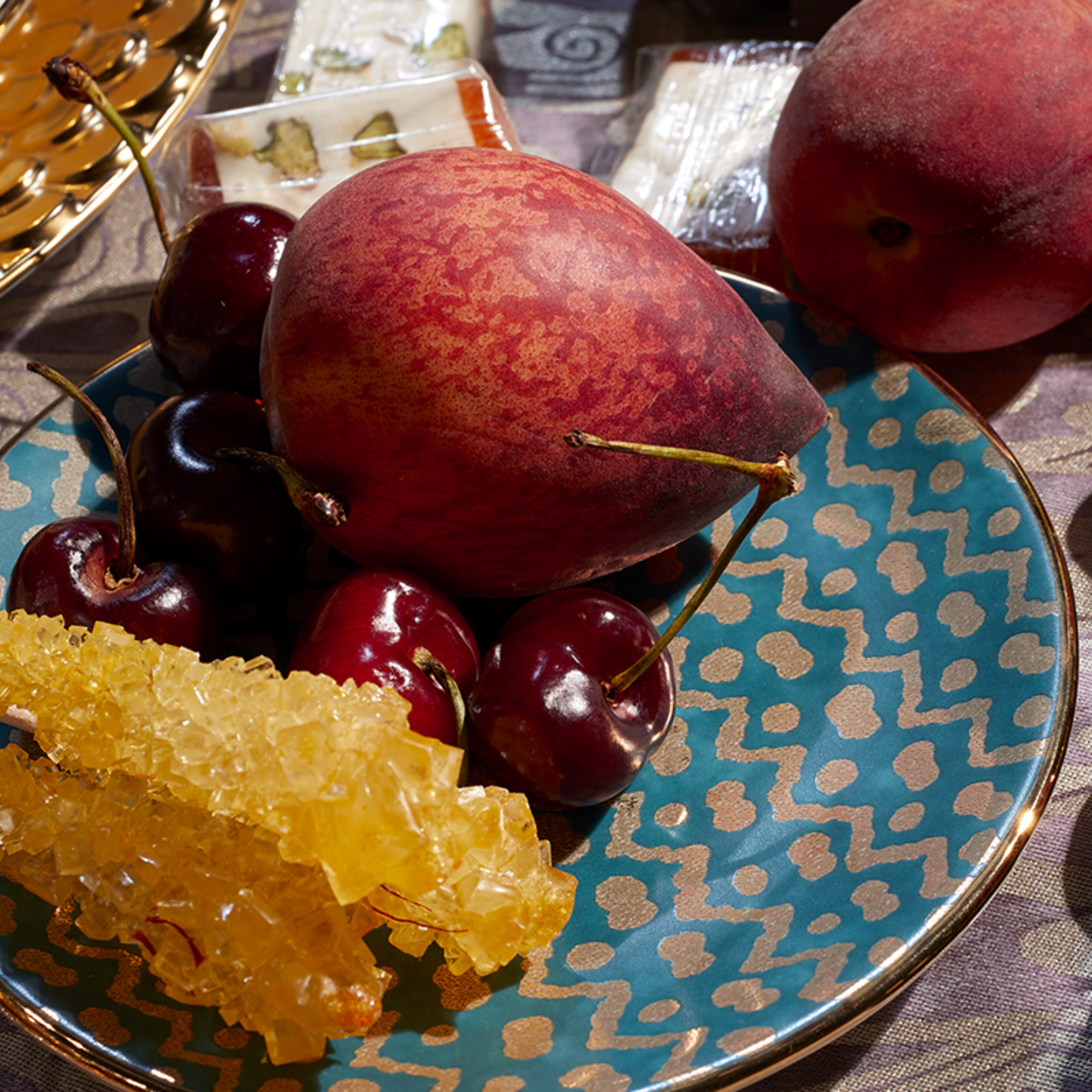 Fortuny Assorted Canape Plates - Set of 4 : 1 Green, 1 Teal, 1 Gold, 1 Red