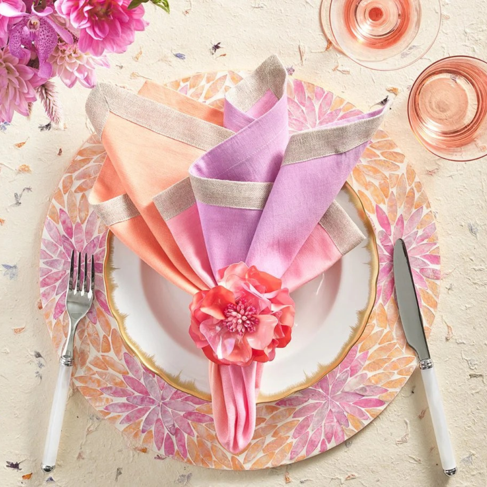 Gardenia Napkin Rings in Salmon - Set of 4