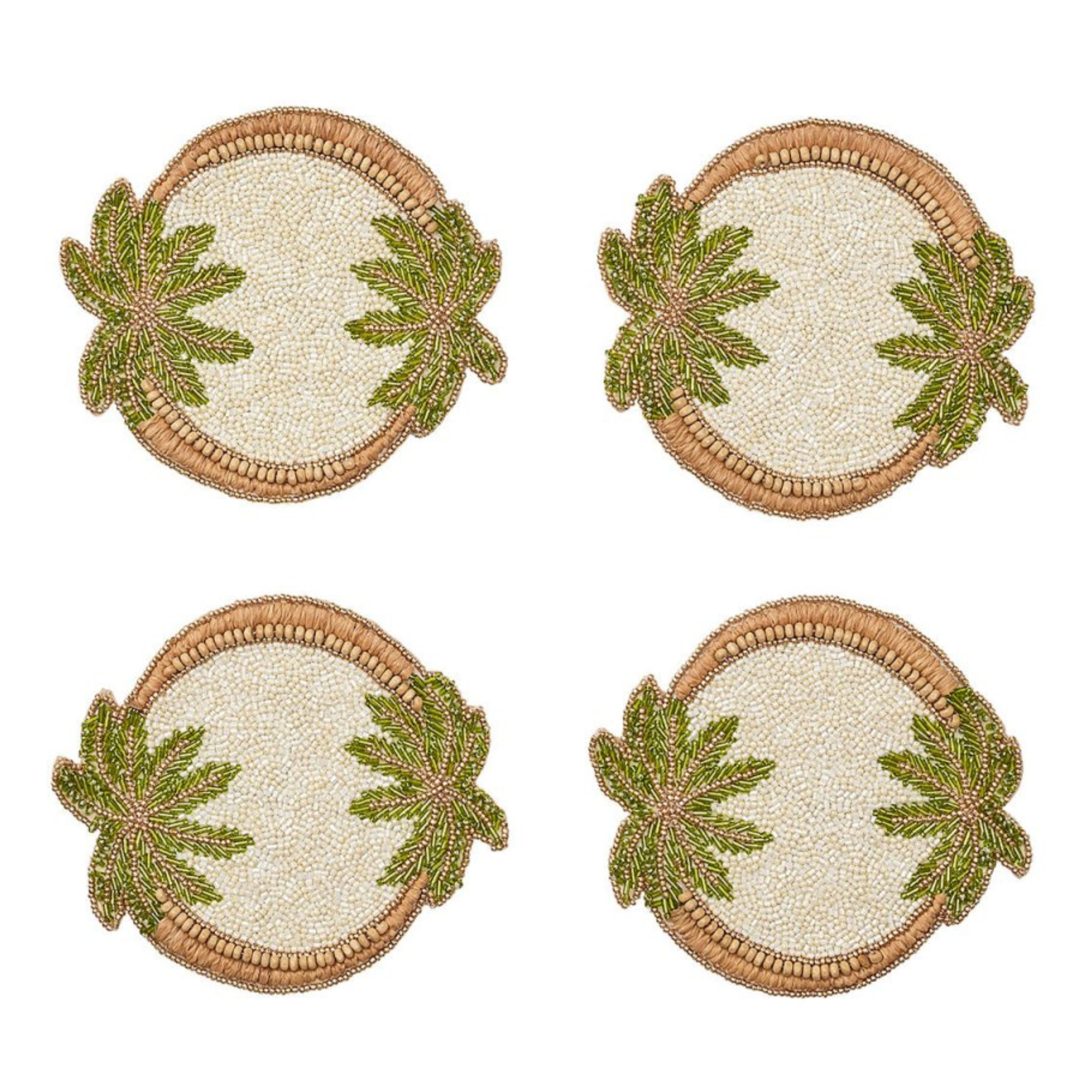 Oasis Coasters in Ivory, Green, & Gold - Set of 4