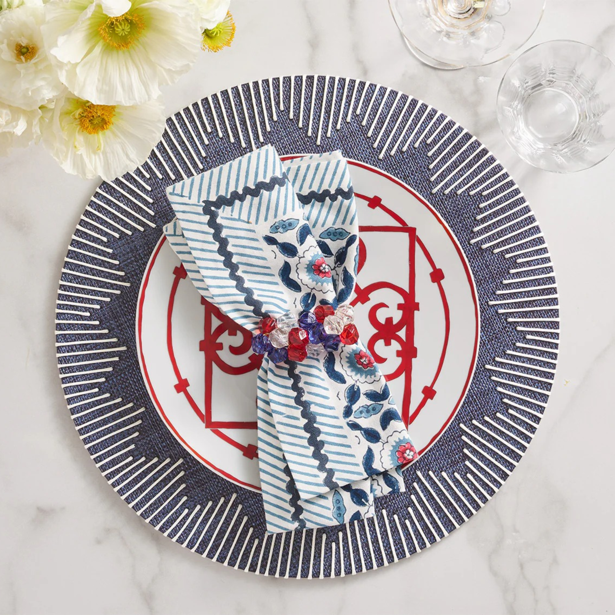 Pop Rocks Napkin Ring in Red, White & Blue - Set of 4