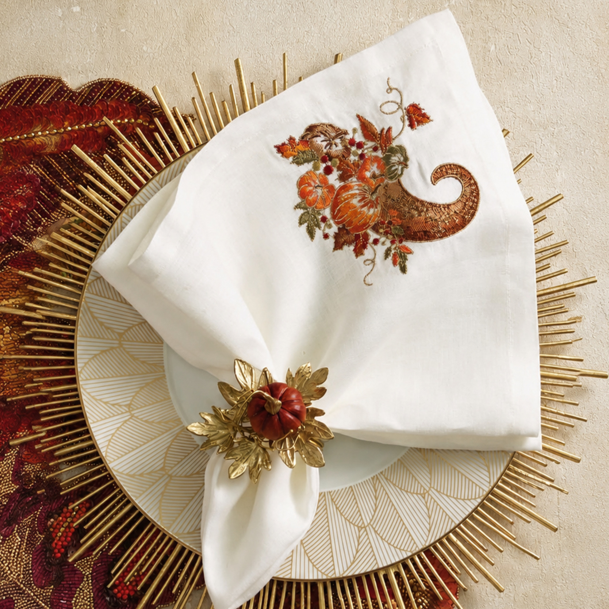 Cornucopia Napkins in White/Multi - Set of 4