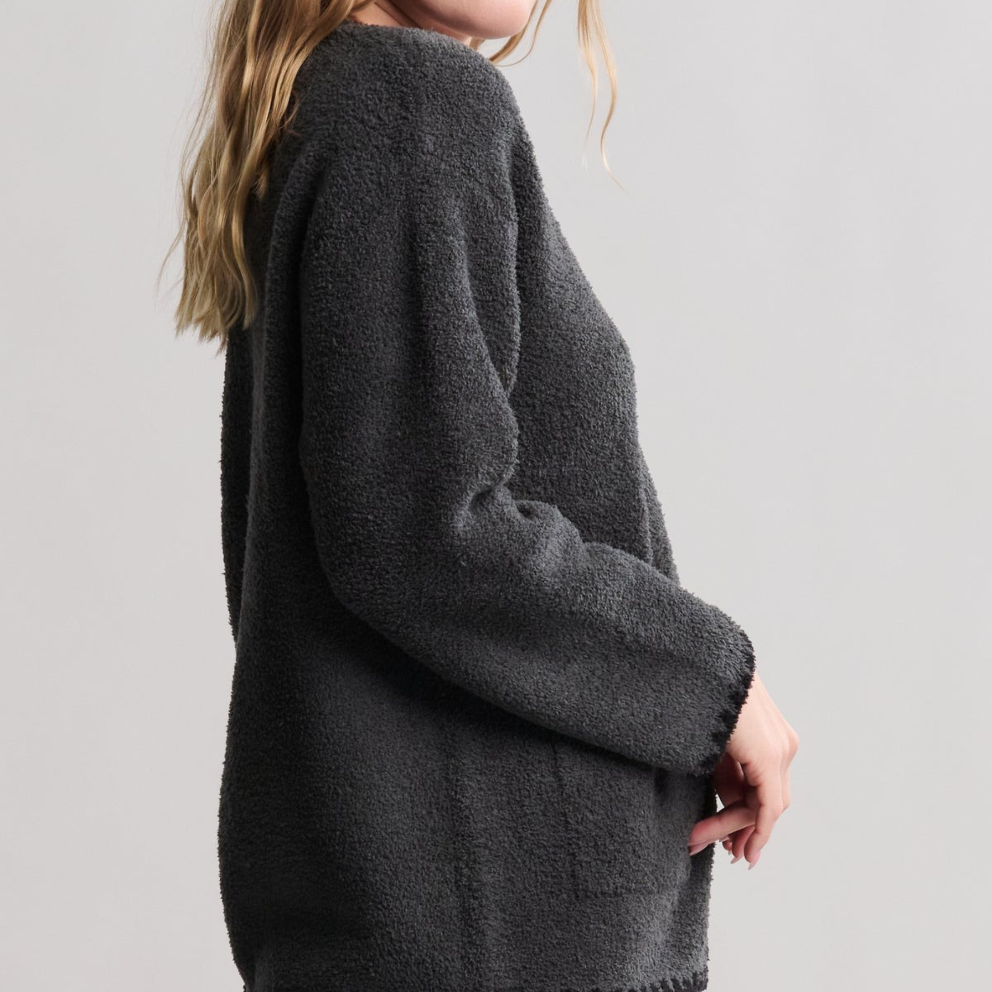 #Color_Dark Moss | CozyChic Blanket Stitch Cardigan with Detachable Scarf
