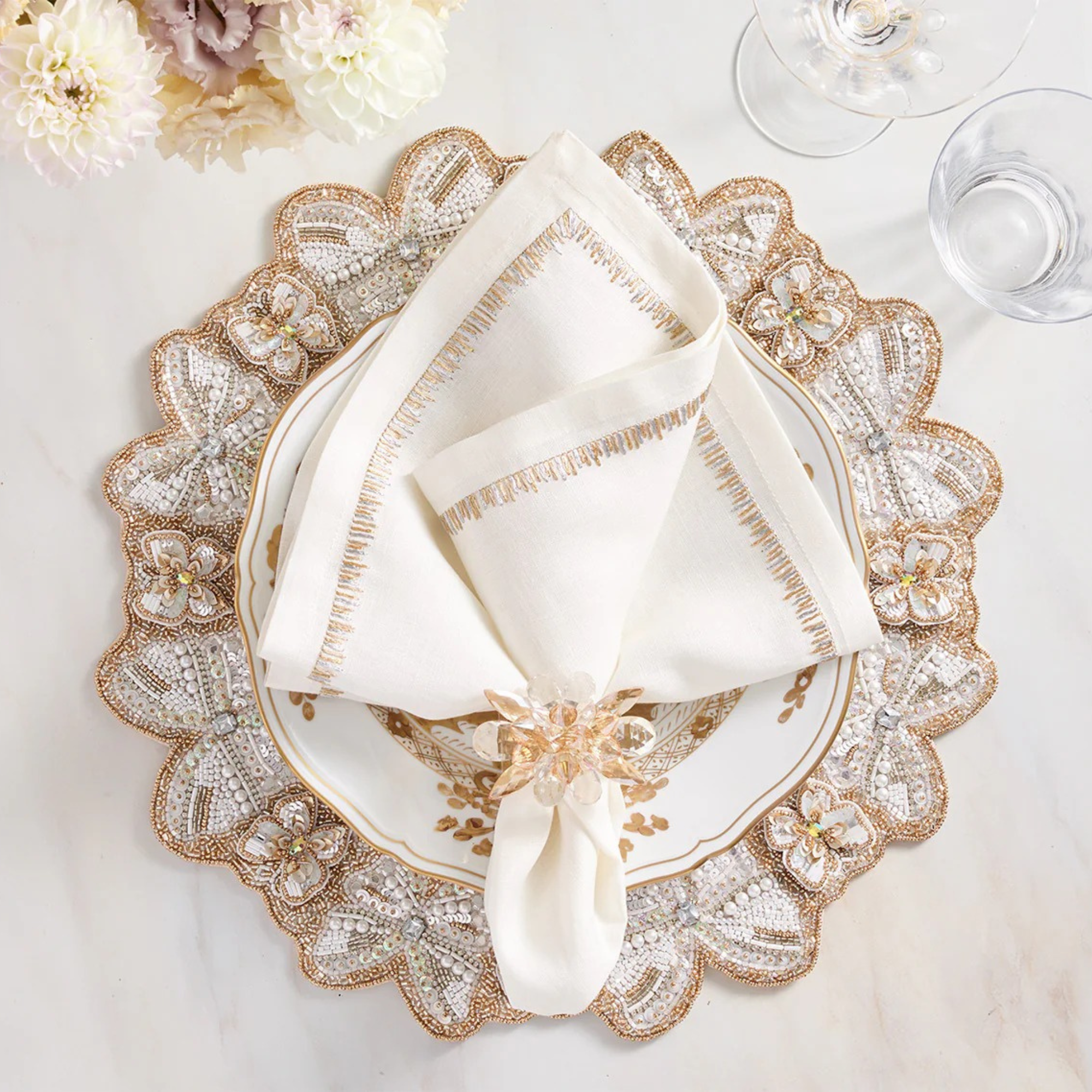 Spectra Napkin Ring in Champagne & Crystal - Set of 4