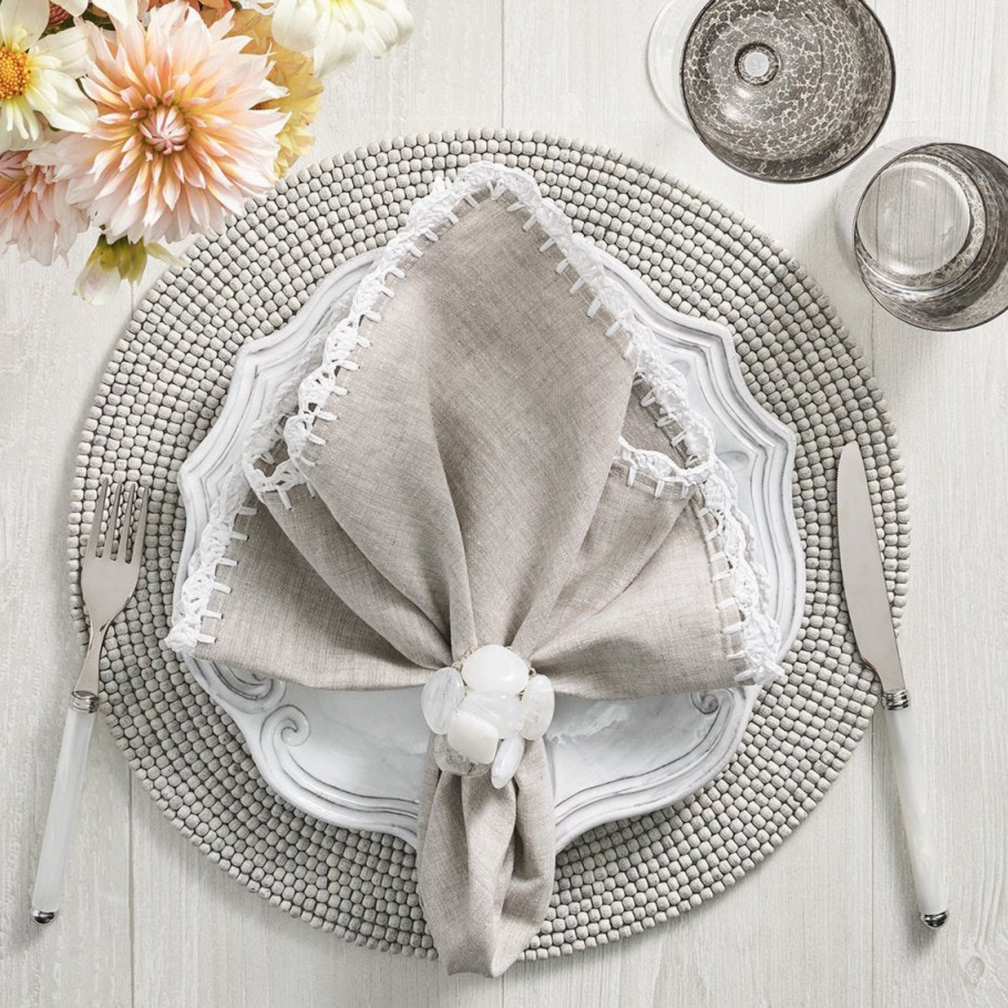 Sea Stone Napkin Ring in White - Set of 4