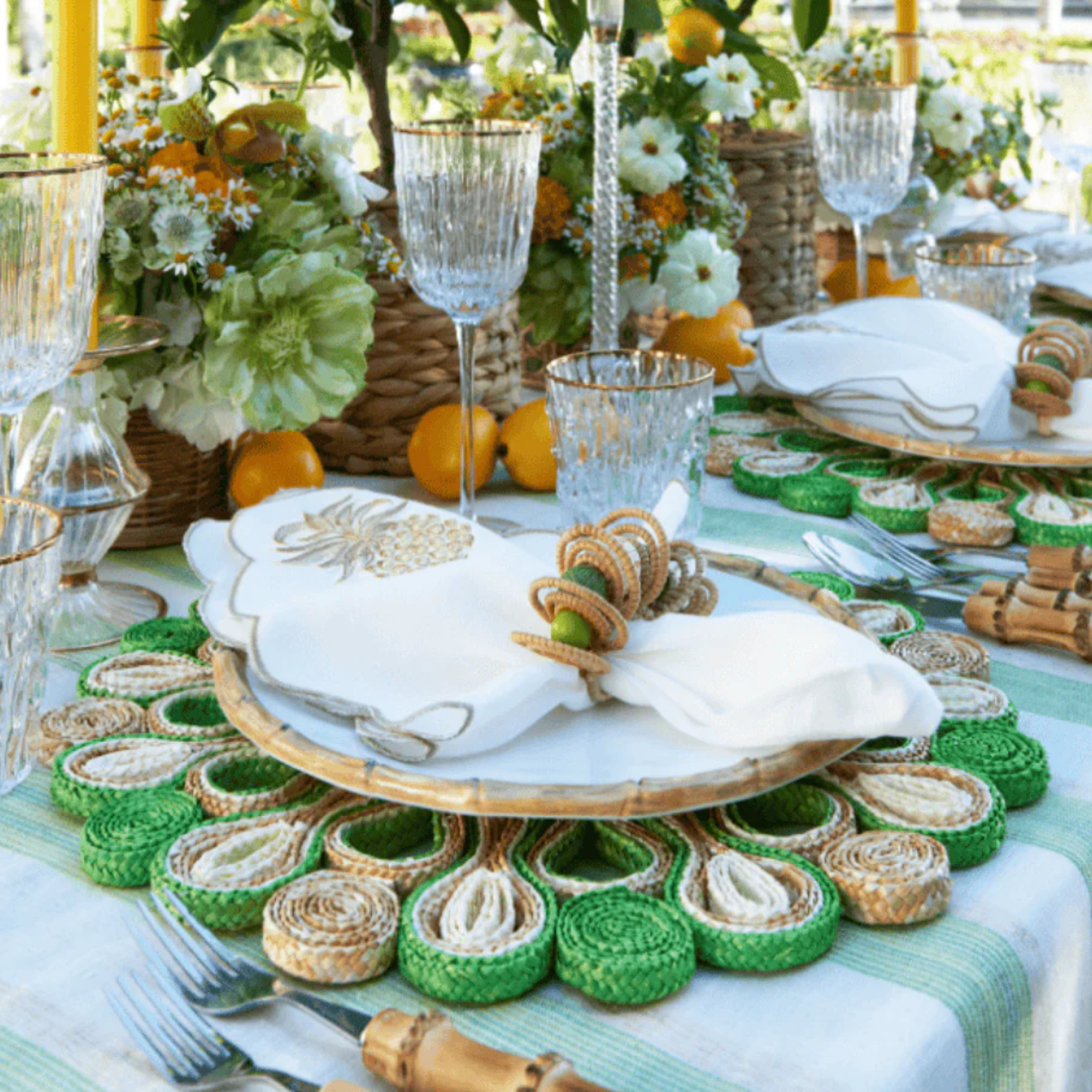 Marisol Placemat in Natural & Green - Set of 4