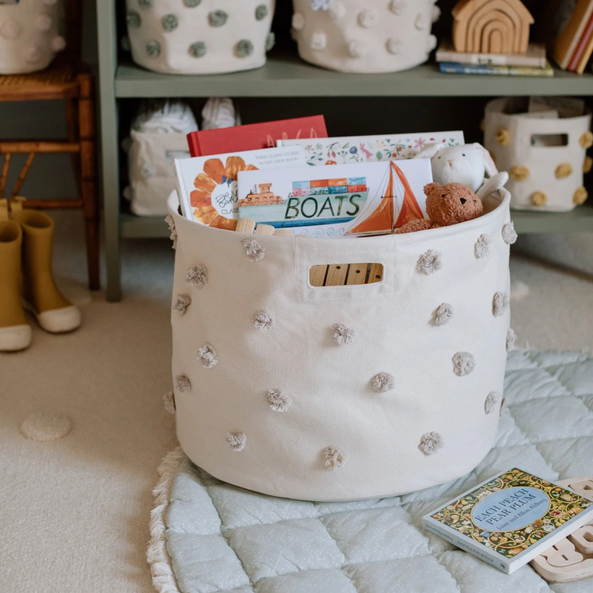 Medium Pom Pom Basket Drum - Grey