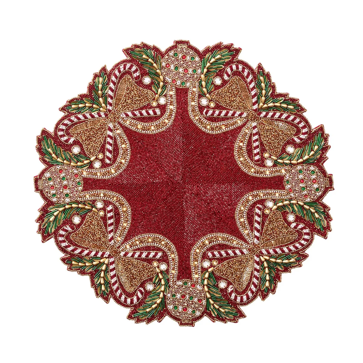 Candy Cane Bow Placemat in Red, Green & Gold - Set of 4