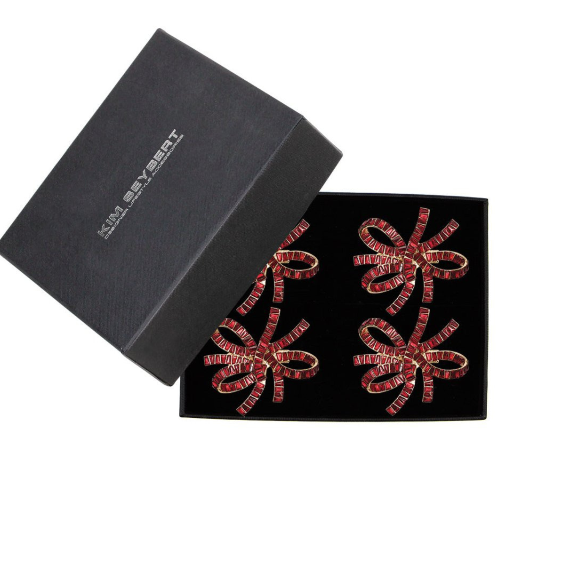 Red Jeweled Napking Ring Bow - Set of 4
