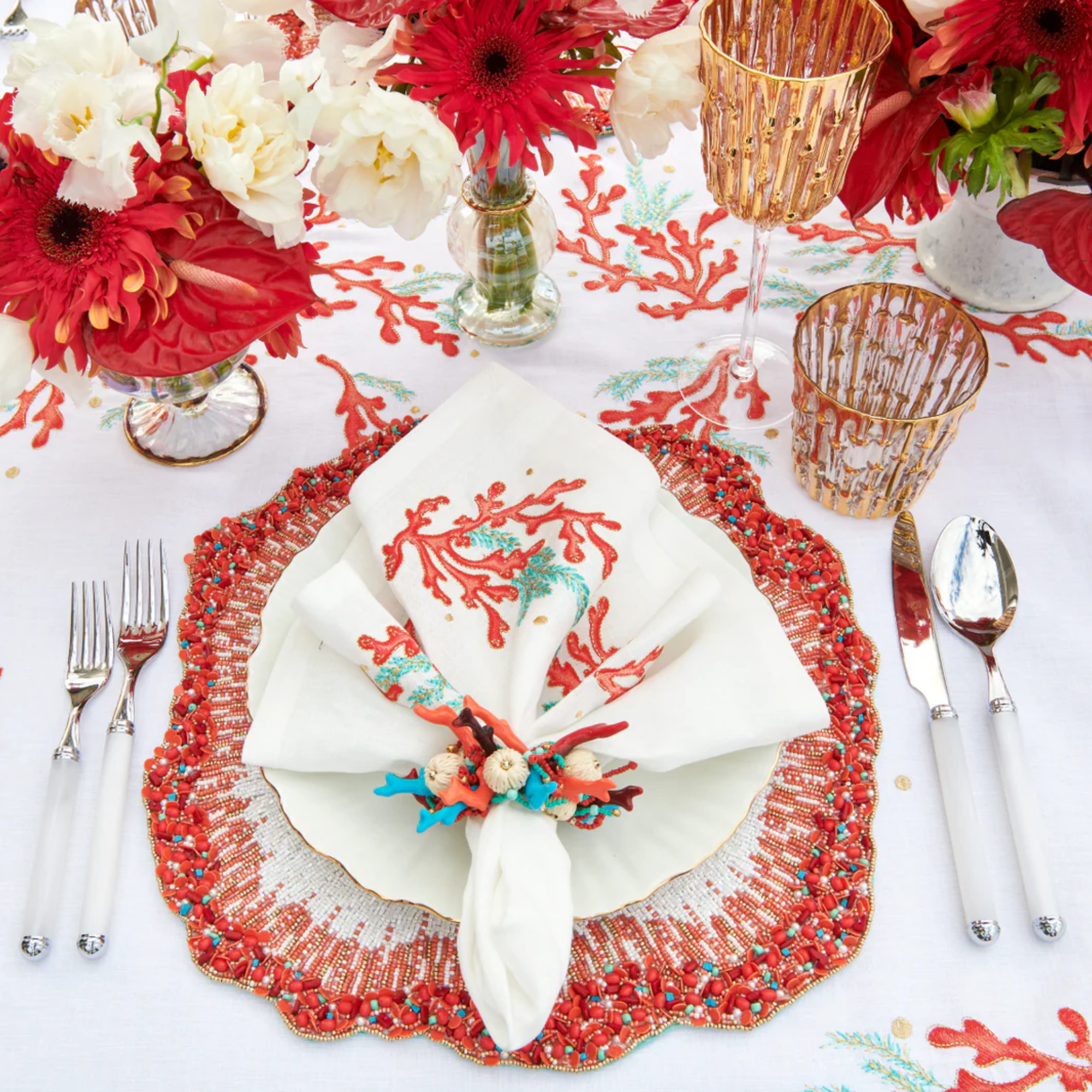 Coral Spray Napkin Rings - Set of 4