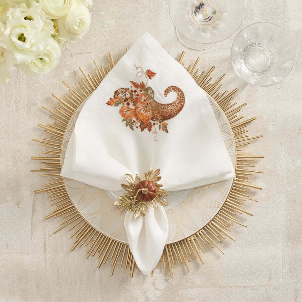 Cornucopia Napkins in White/Multi - Set of 4