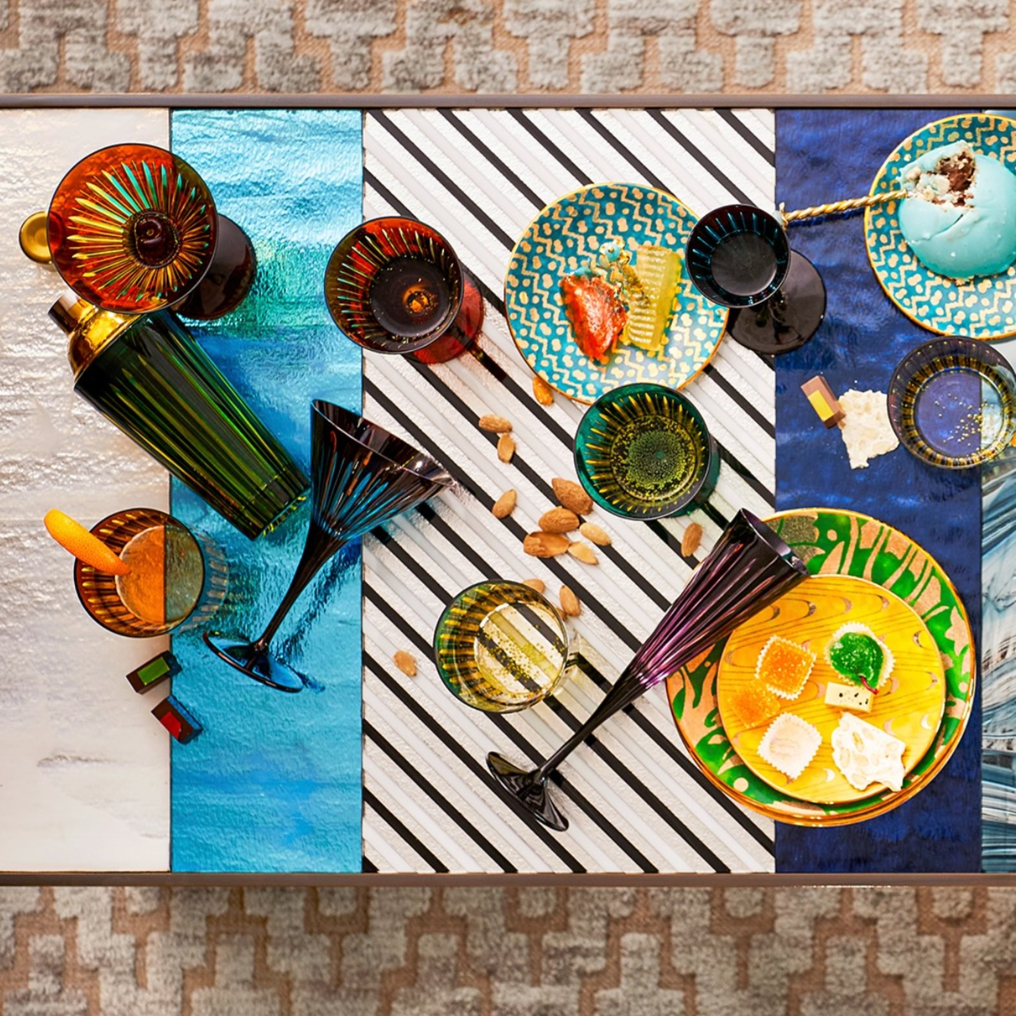 Fortuny Assorted Canape Plates - Set of 4 : 1 Green, 1 Teal, 1 Gold, 1 Red