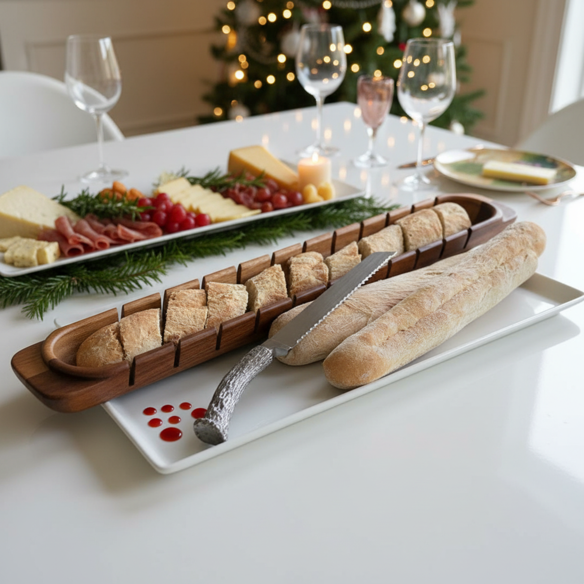 Baguette Board with Wheat Pattern Bread Knife
