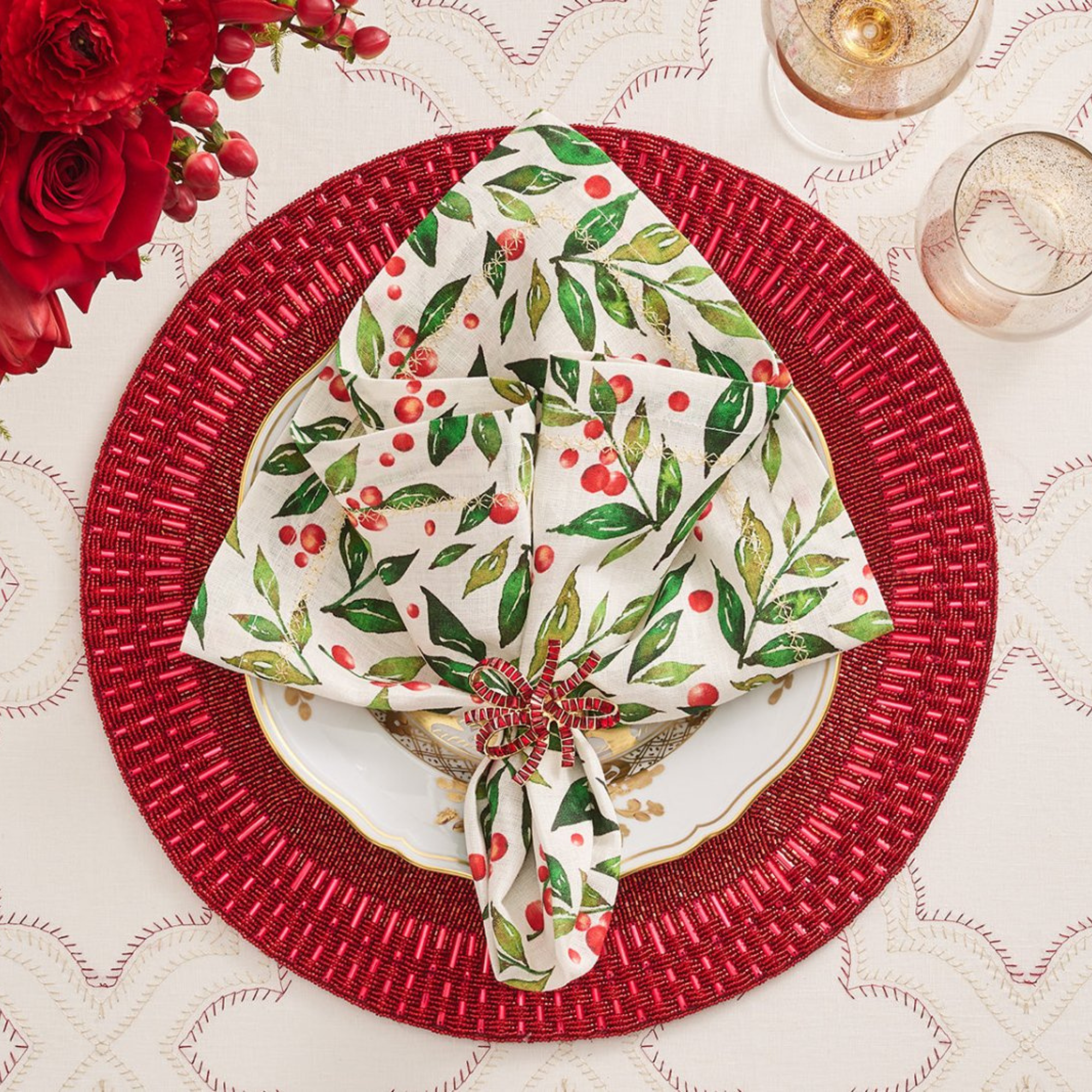 Red Jeweled Napking Ring Bow - Set of 4