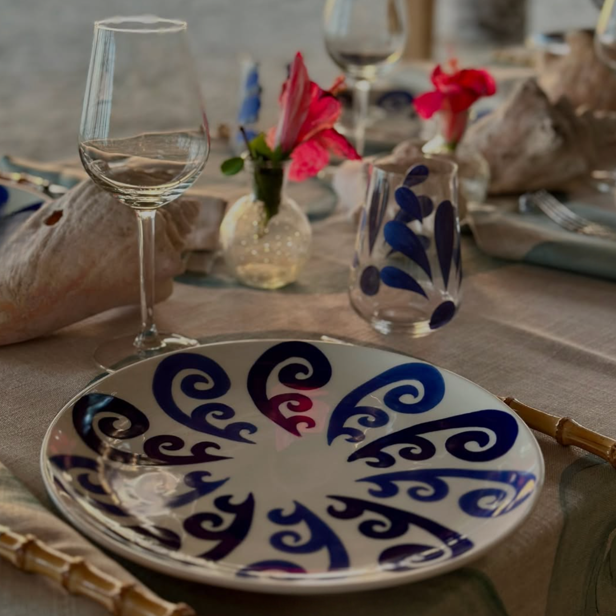 Athenee Two Tone Blue Peacock Dinner Plate - Set of 2