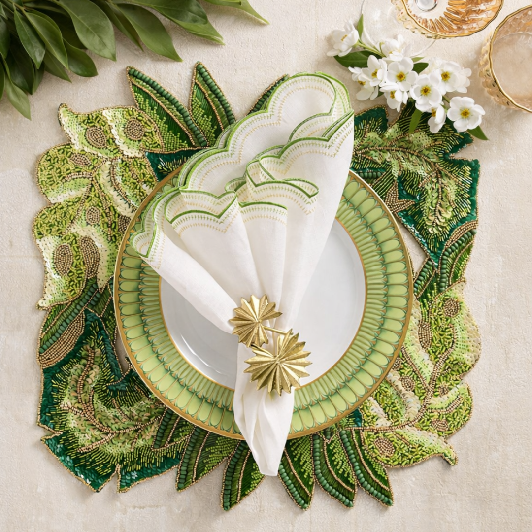 Calypso Placemat in Green & Gold - Set of 2
