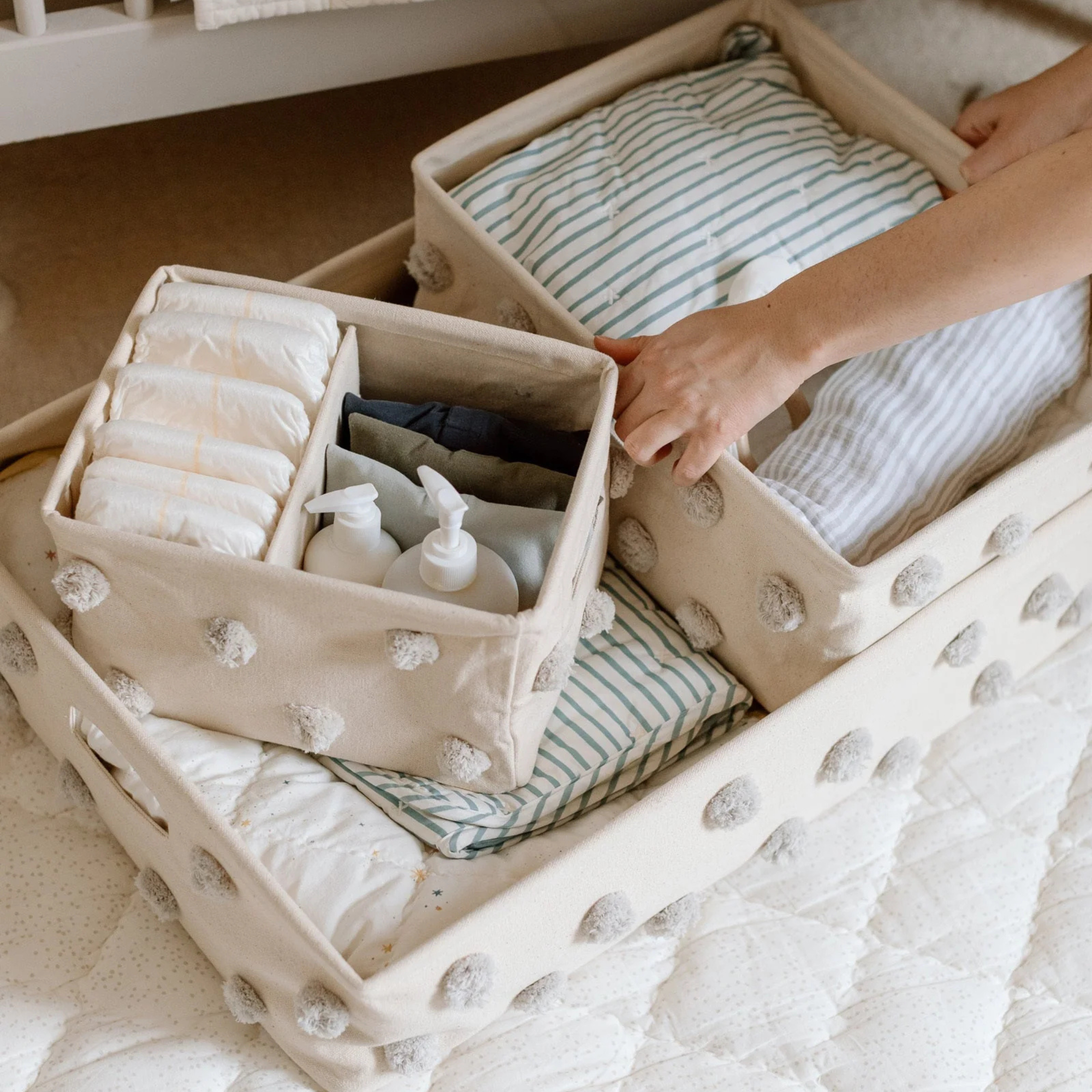 Pom Pom Basket Hideaway Caddy Organizer