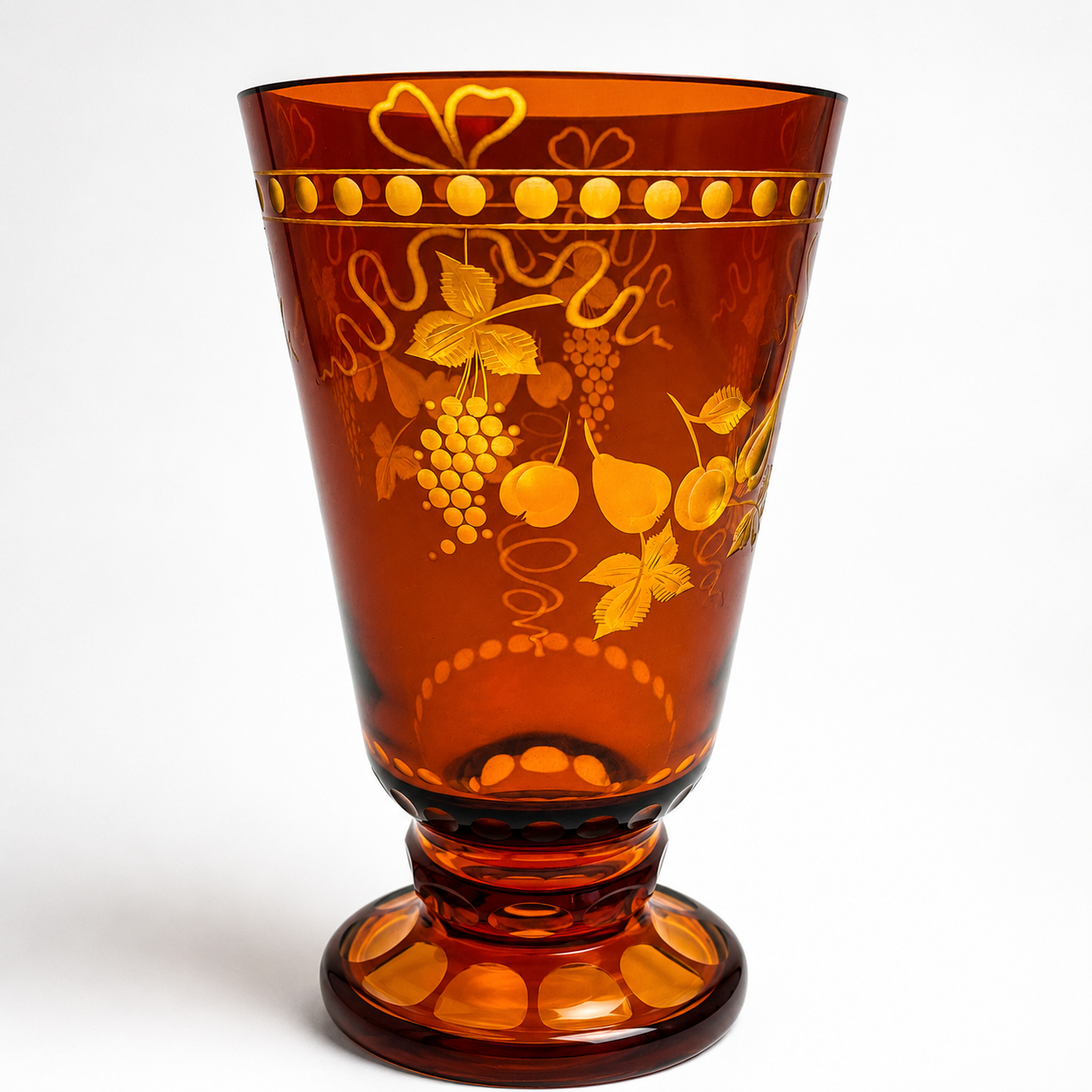 Vintage Amber Engraved Crystal Vase