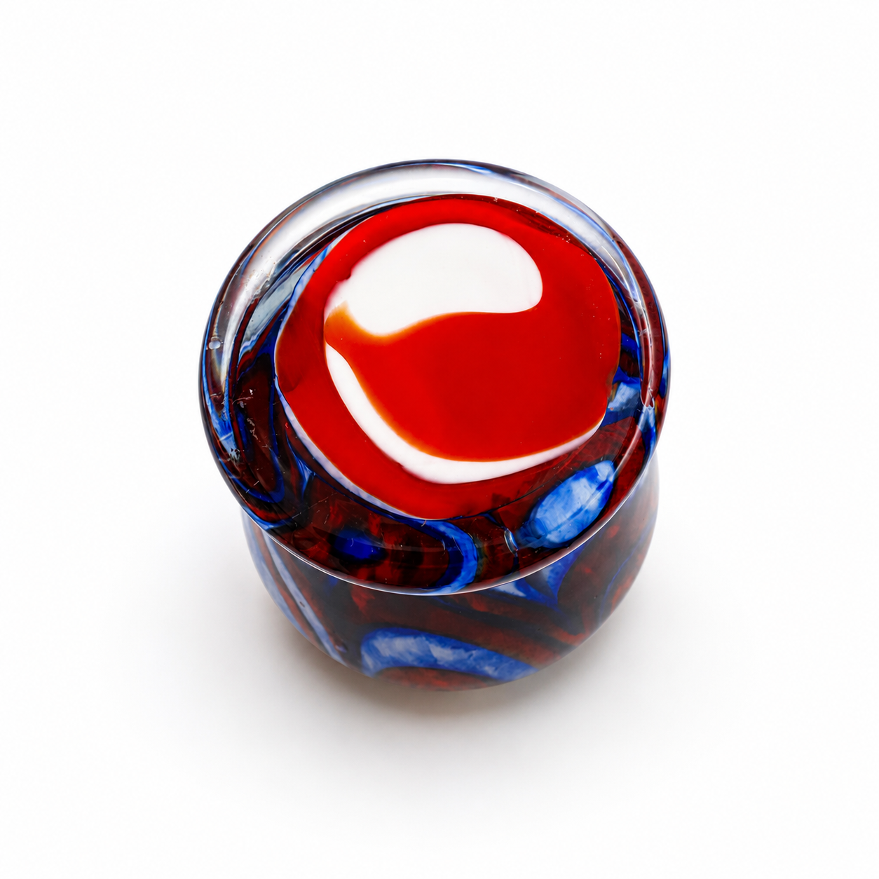 Vintage Feathered Vase in Orange, White, and Blue