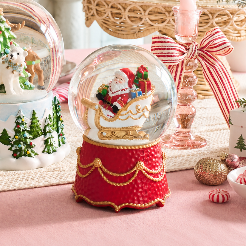 Berry & Thread North Pole Santa in Sleigh Snow Globe