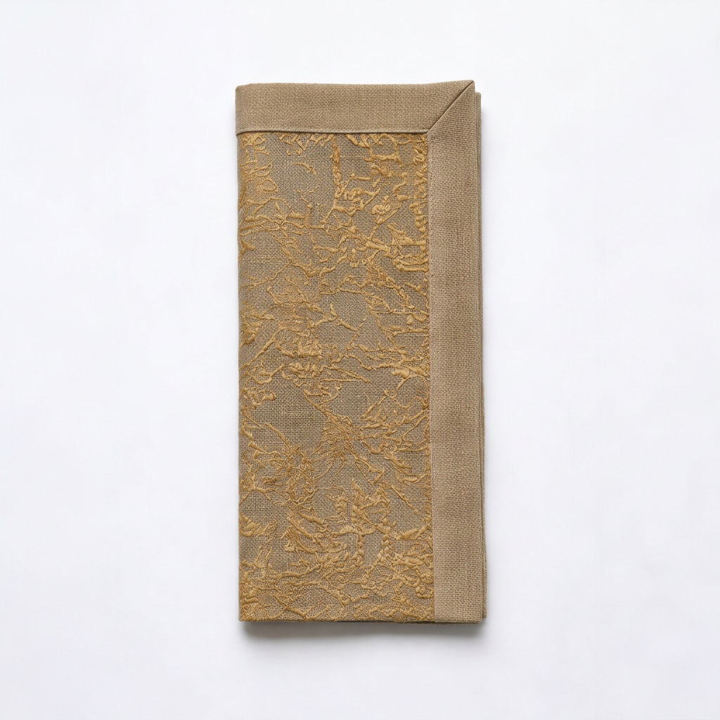 Distressed Linen Napkins Natural & Gold - Set of 4