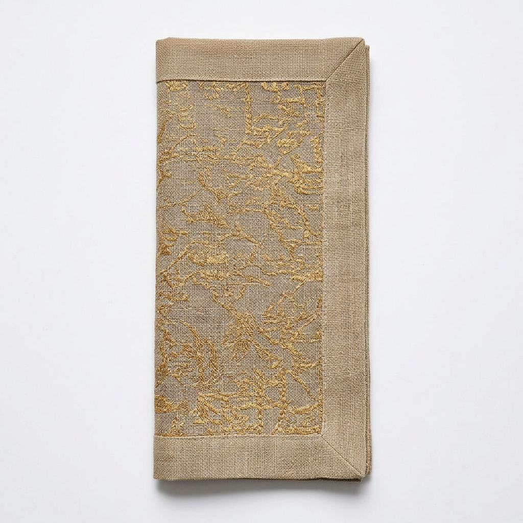 Distressed Linen Napkins Natural & Gold - Set of 4