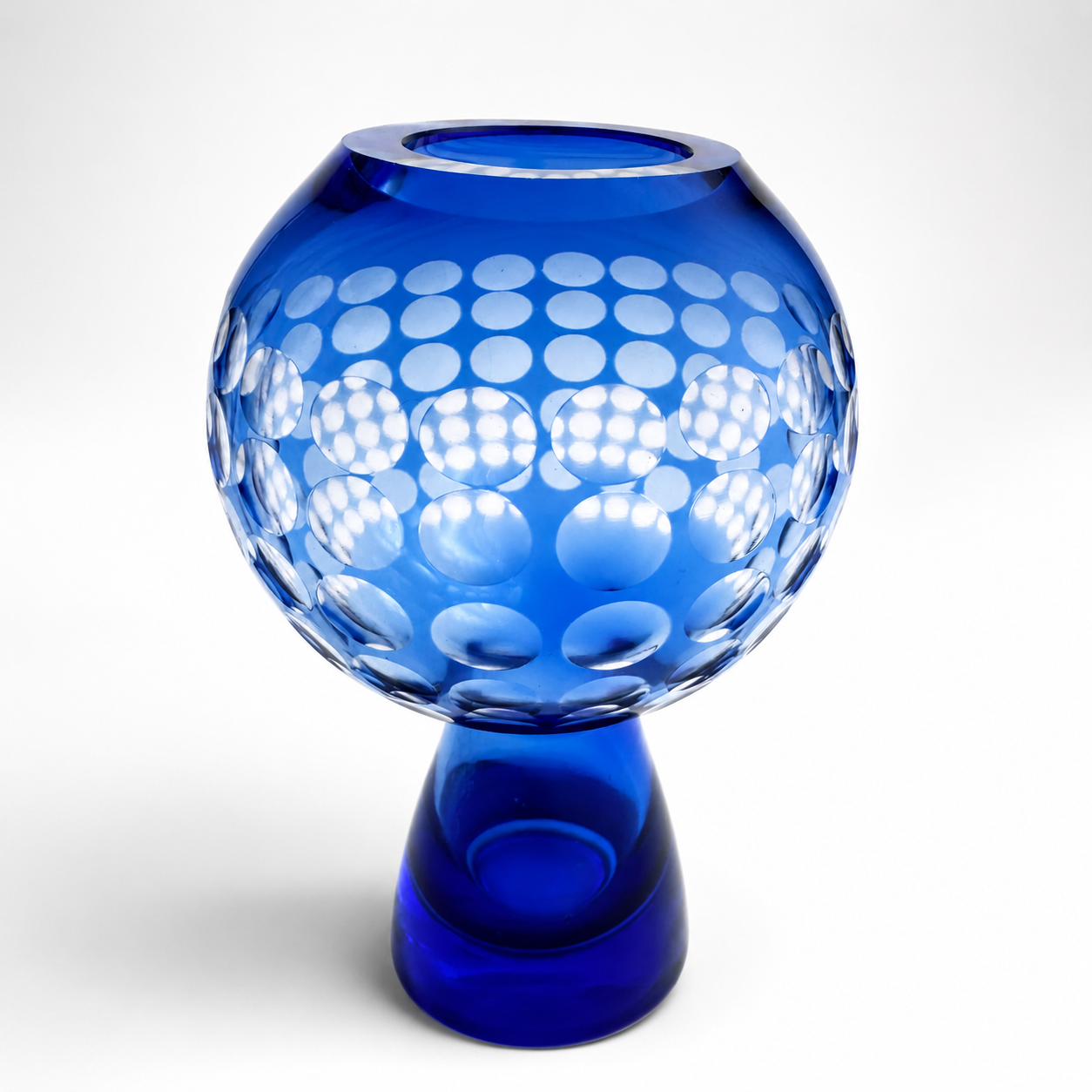 Vintage Cobalt Lens-Cut Sphere Vase, c. 1970s