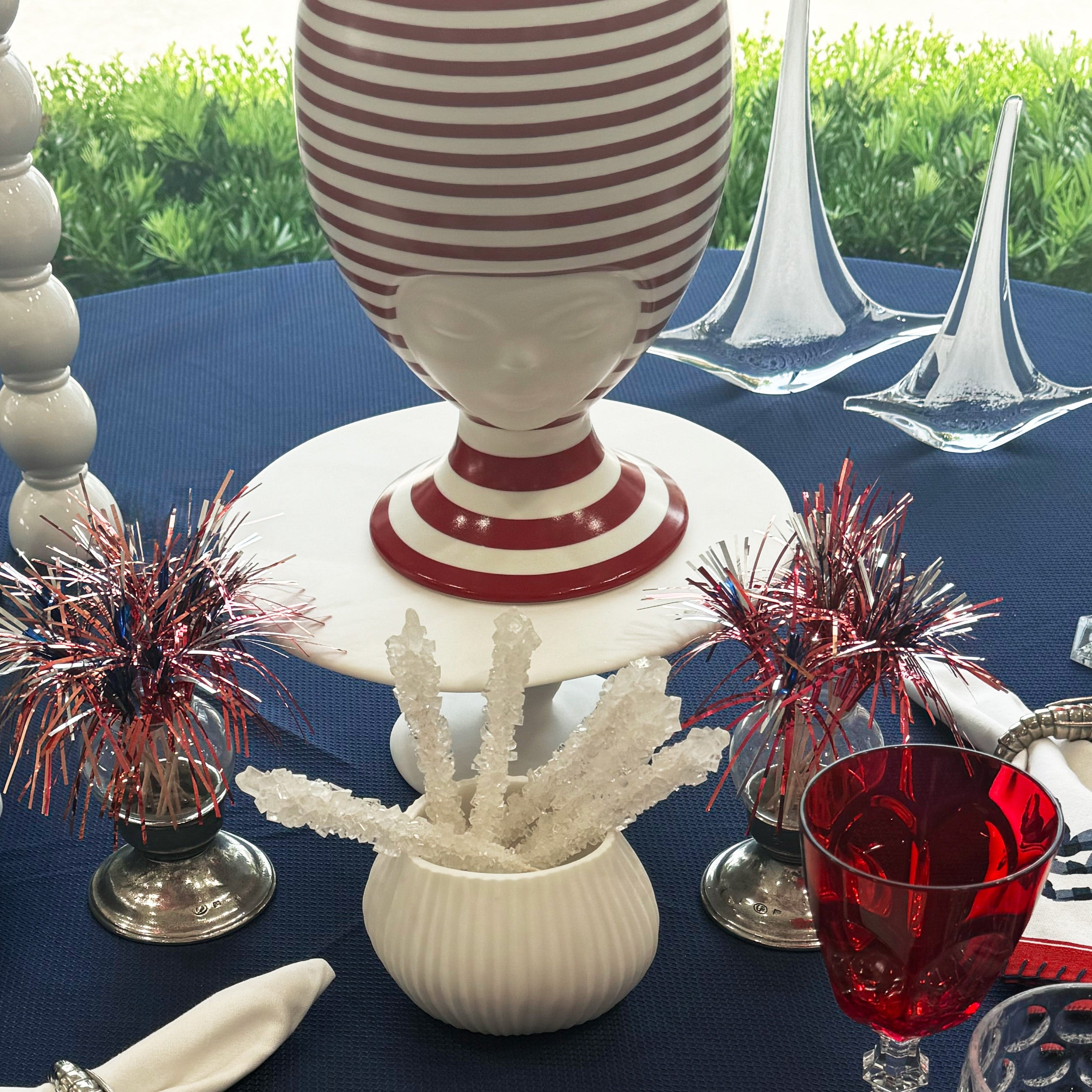 Sister Helen California Vase in Matte White with Red Stripes