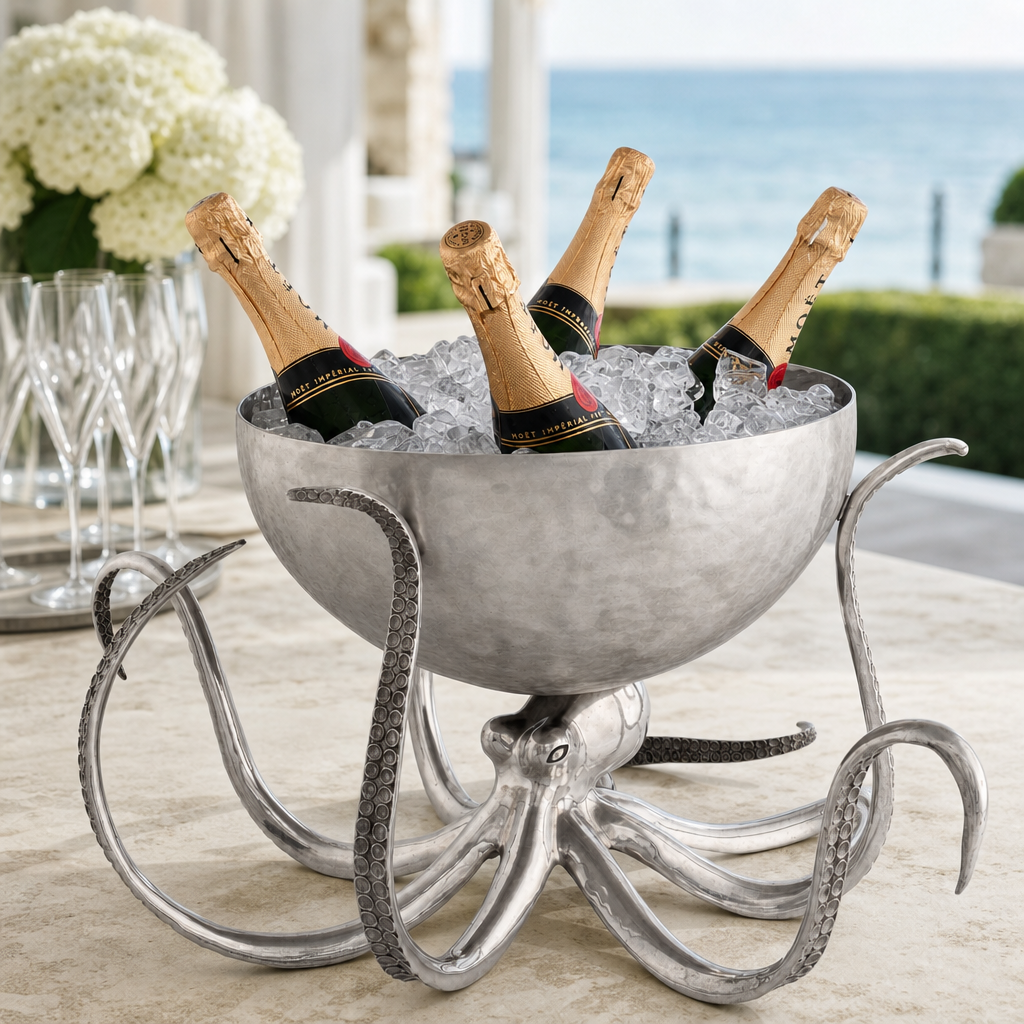Octopus Pewter Steel Ice Tub Punchbowl