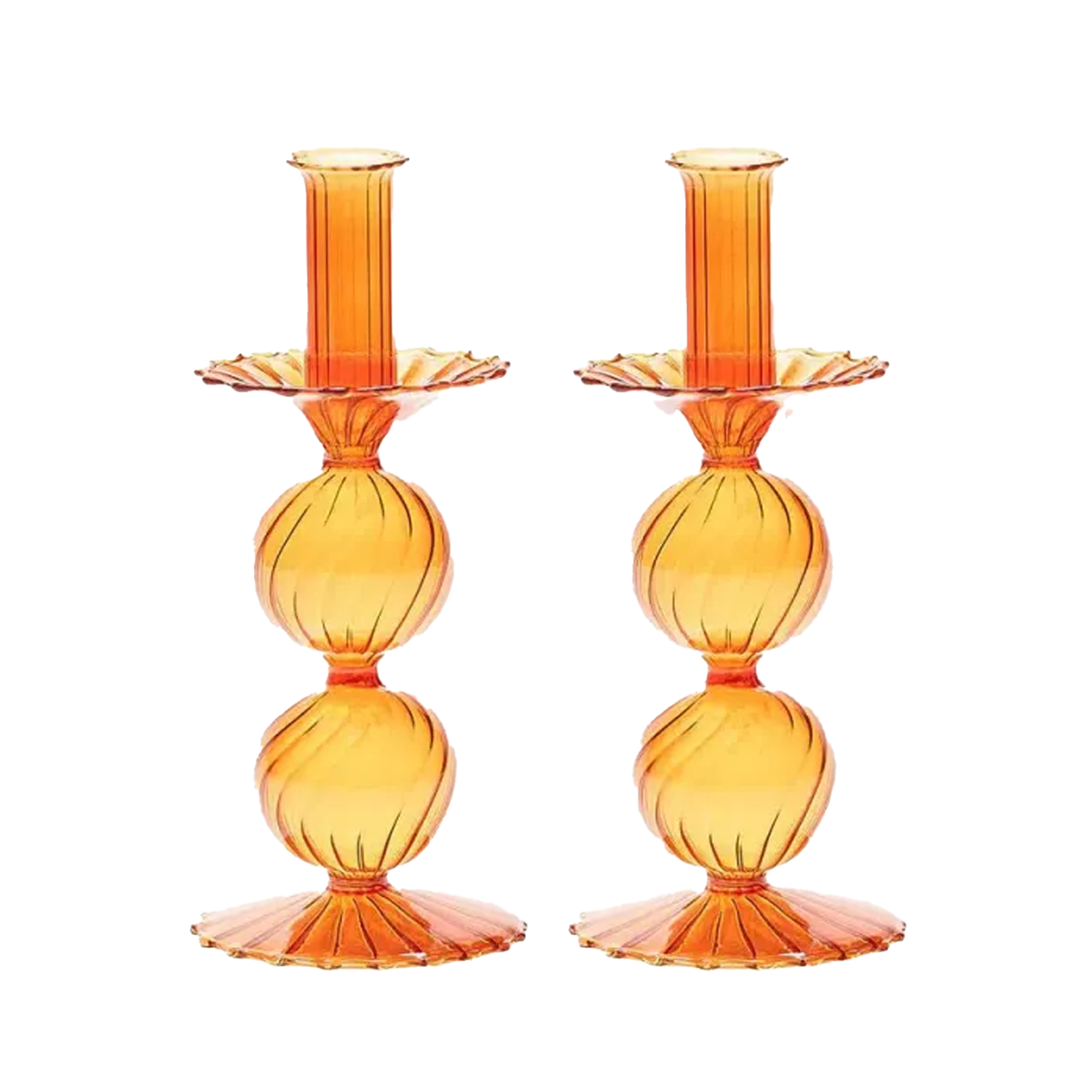 Bella Short Candle Holders in Amber - Set of 2