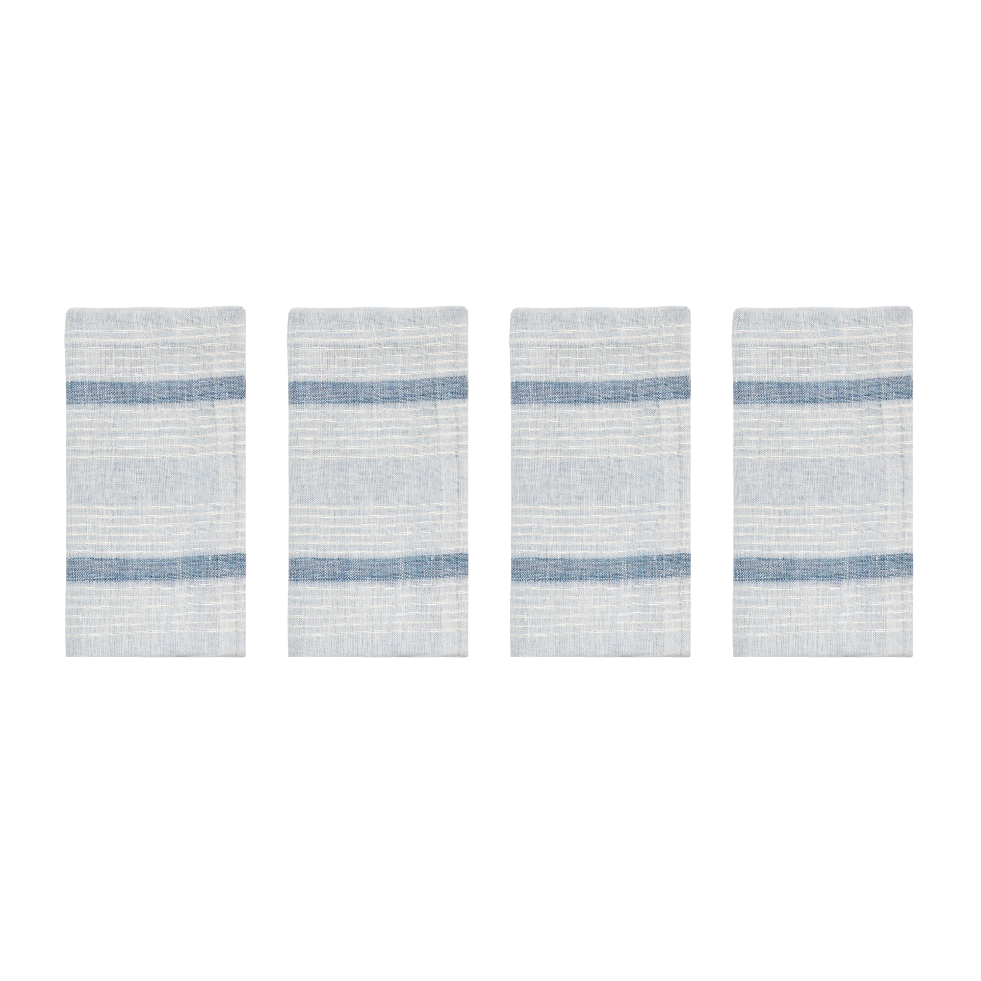 Ribbon Stripe Napkin in Ivory and Blue - Set of 4