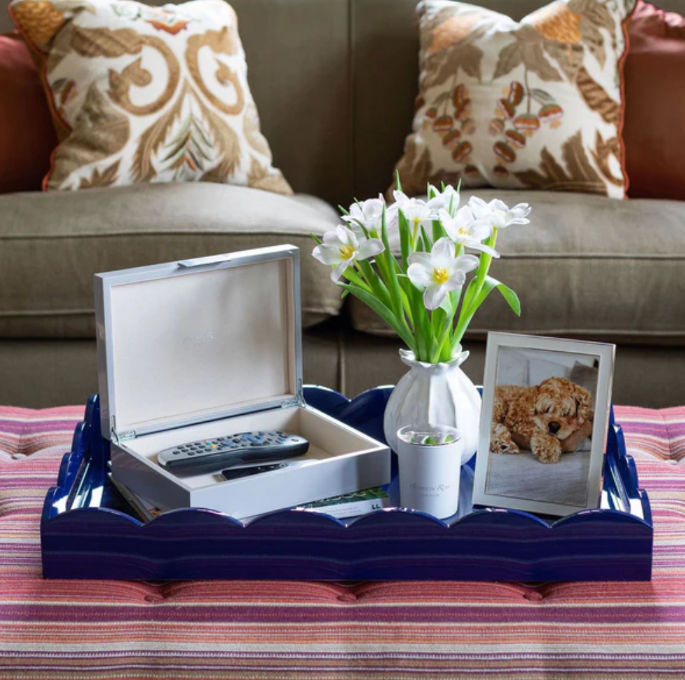 Large Navy Scalloped Edge Tray
