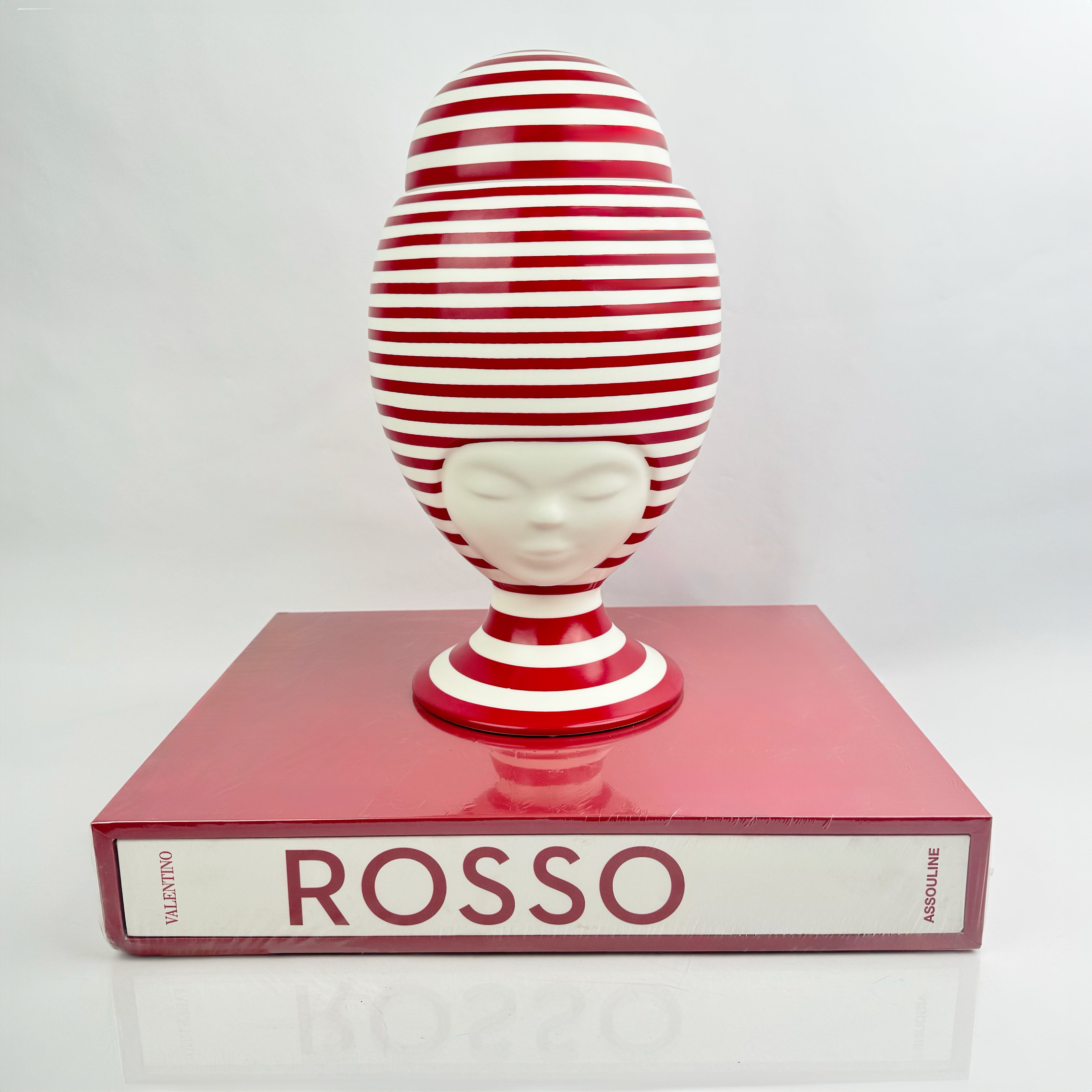 Sister Helen California Vase in Matte White with Red Stripes