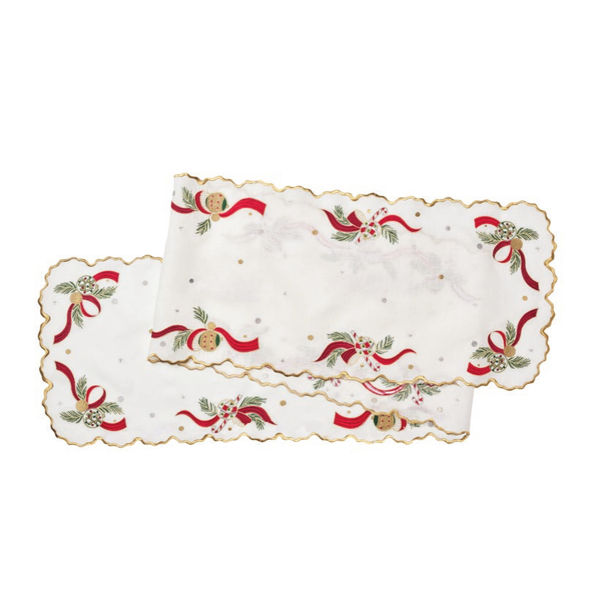 Tinsel Bow Runner in White/Red/Green
