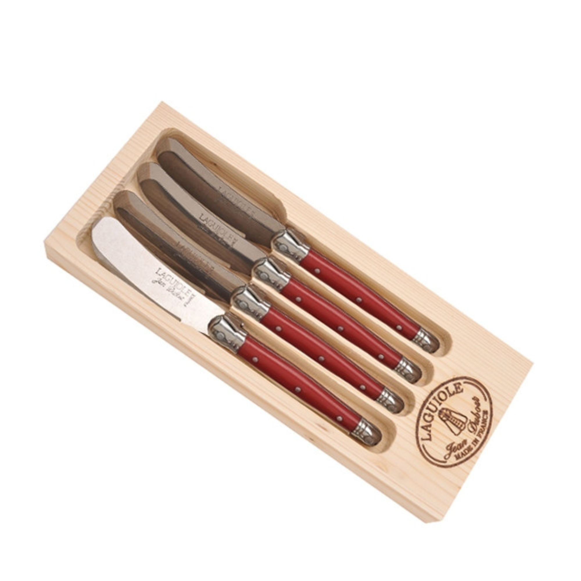 Laguiole by Jean Dubost 4 Spreaders Red in Wooden Box