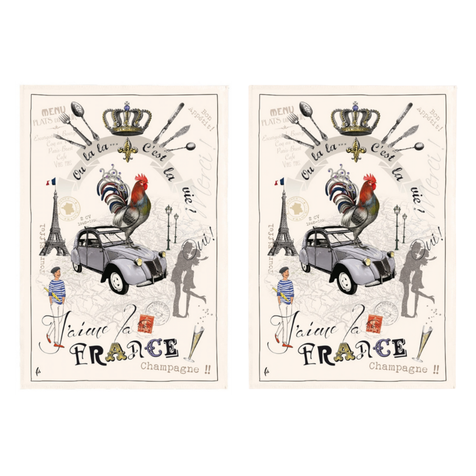 Torchons & Bouchons Tea Towel France Panorama - Set of 2
