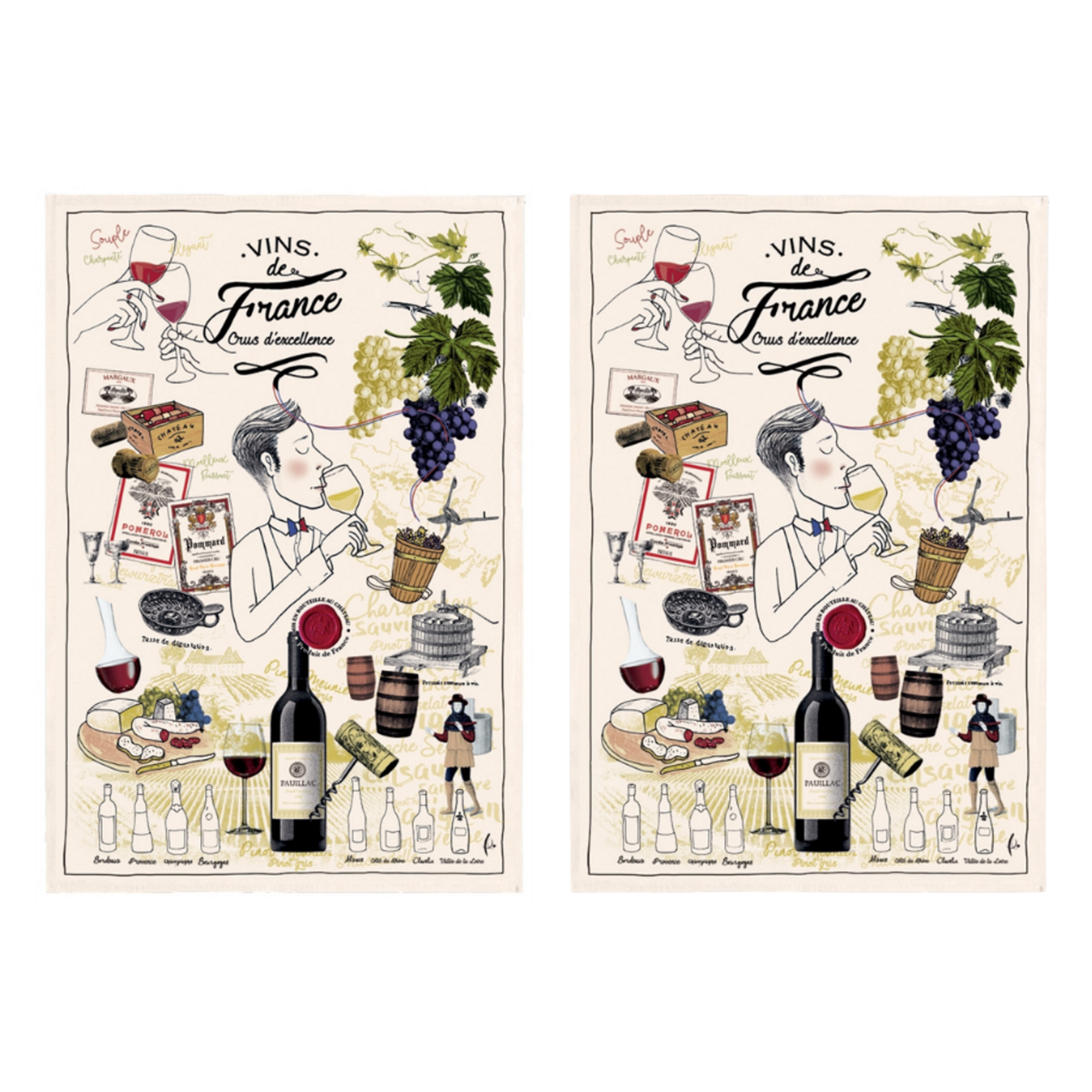 Torchons & Bouchons Vins de France Tea Towel - Set of 2