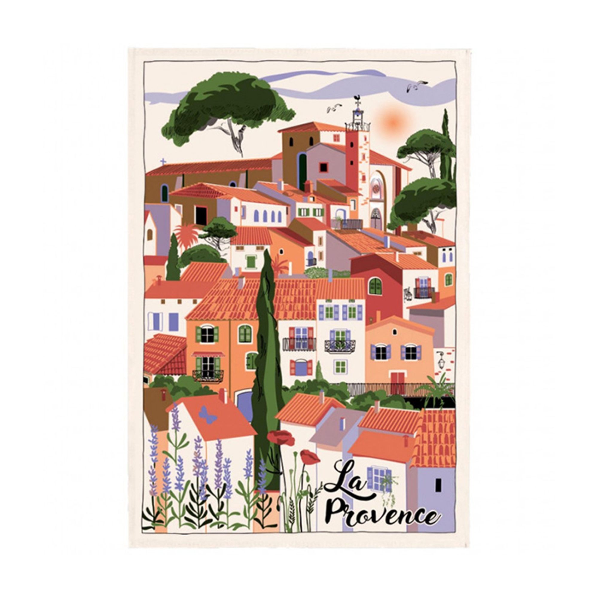 Torchons & Bouchons Tea Towel Provence Village - Set of 2