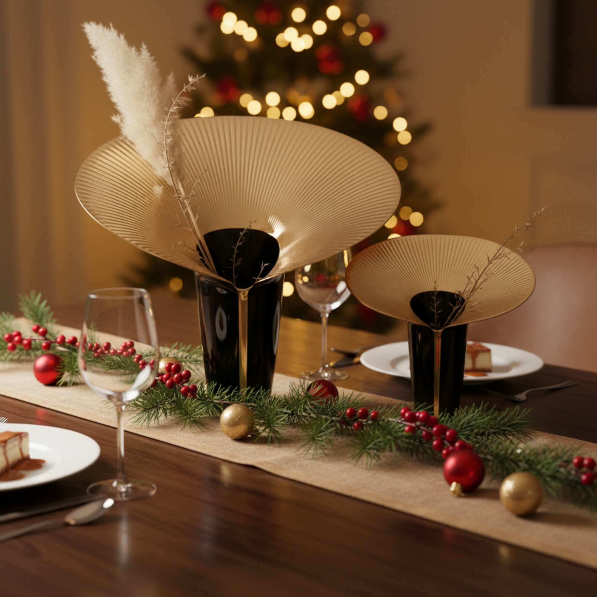 Fusca 18" Vase in Matte Black and Gold