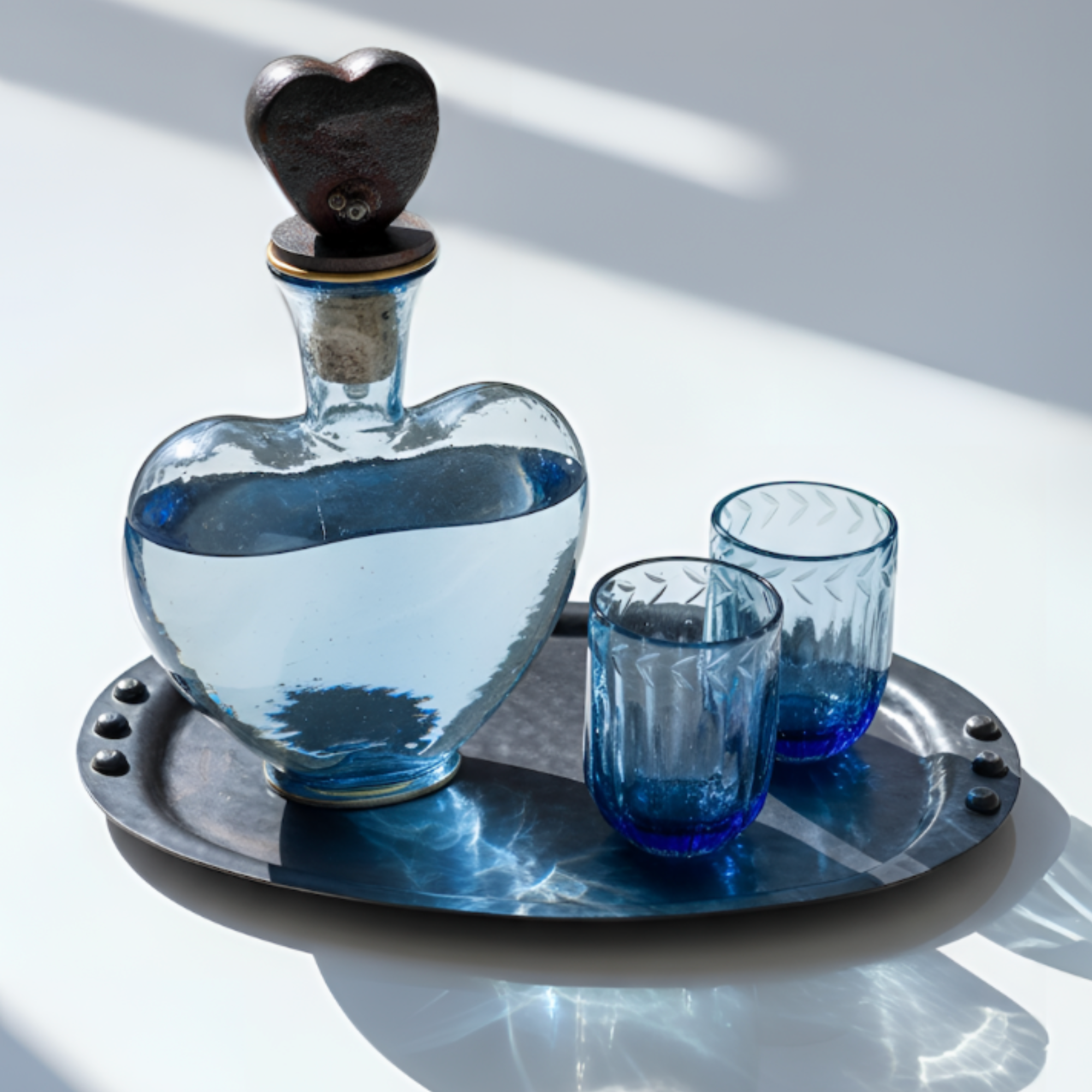 Dos Corazones Heart Decanter in Azure