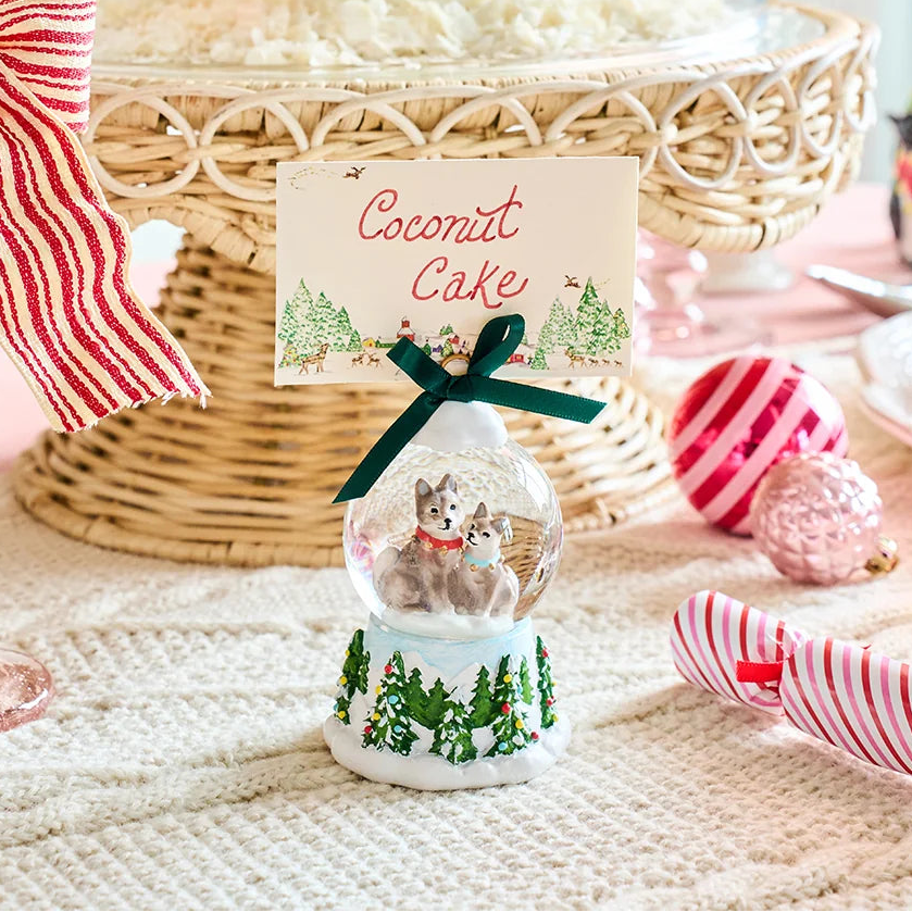 Berry & Thread North Pole Husky Snow Globe Place Card Holder - Set of 2