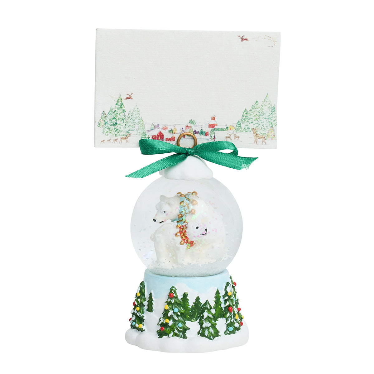 Berry & Thread North Pole Polar Bear Snow Globe Place Card Holder - Set of 2