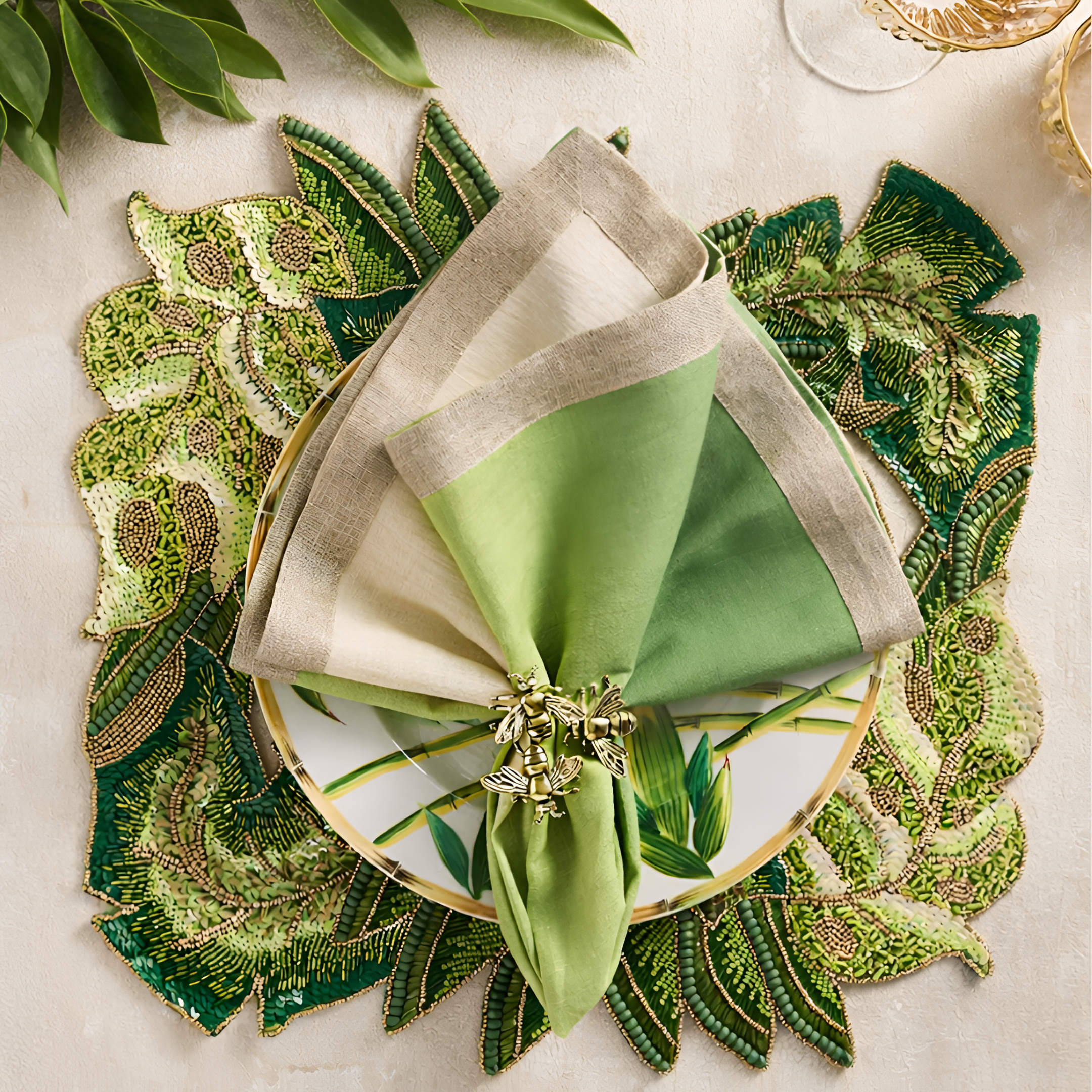 Calypso Placemat in Green & Gold - Set of 2