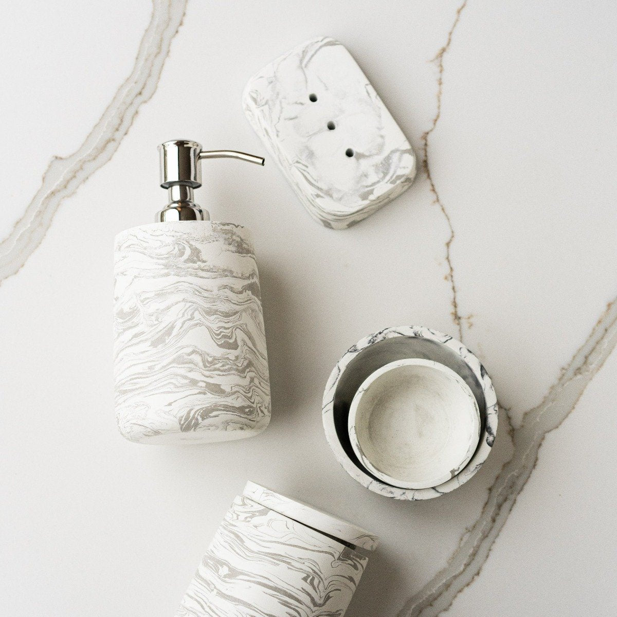 Marble Cement Bath Canister & Soap Dish