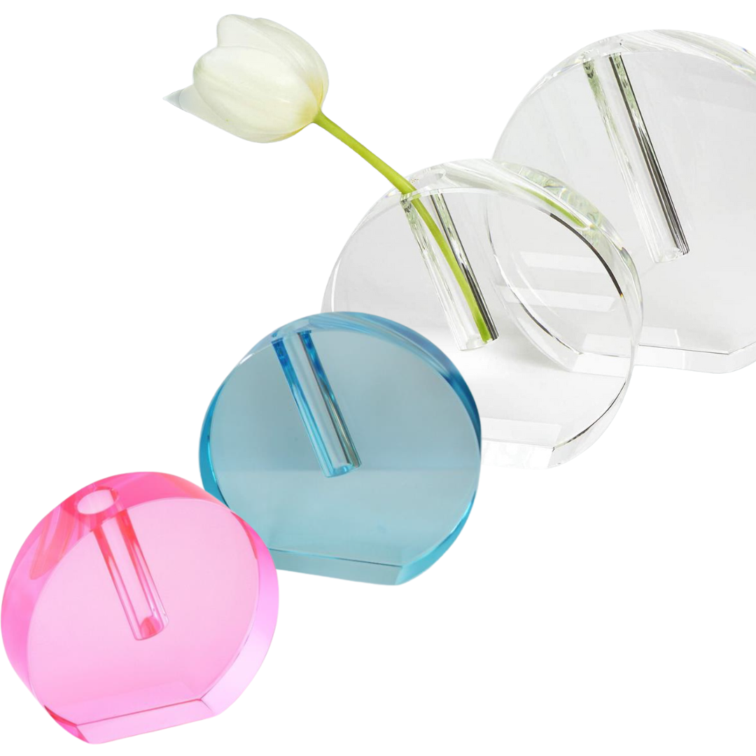 Crystal Glass Bud Vase - Round Flat