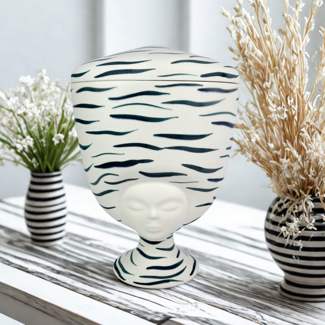 Sister Louise Rainbow Vase in Satin White with Green Details